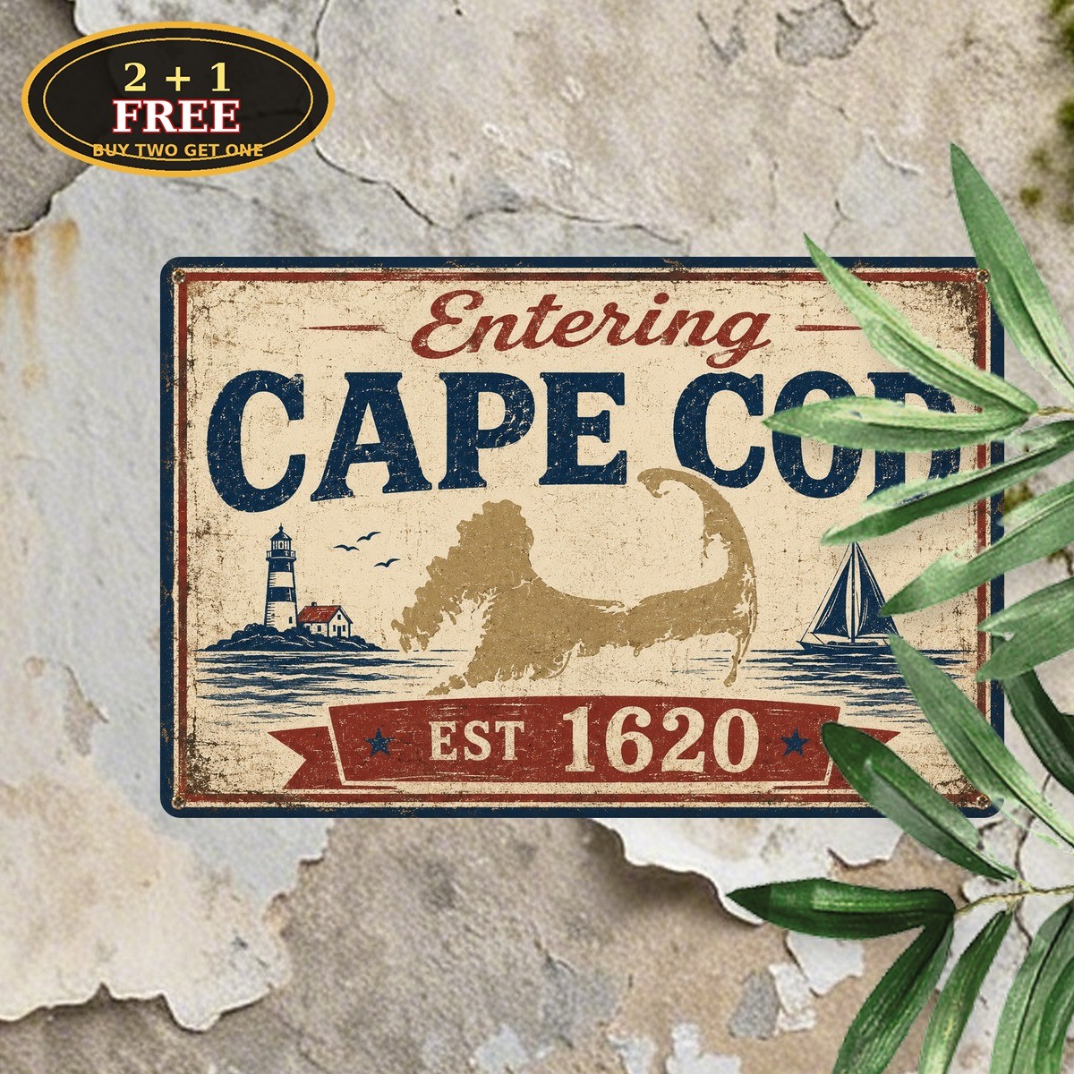Cape Cod Massachusetts Coastal Beach Travel Souvenir Retro Metal Tin Sign 8x12