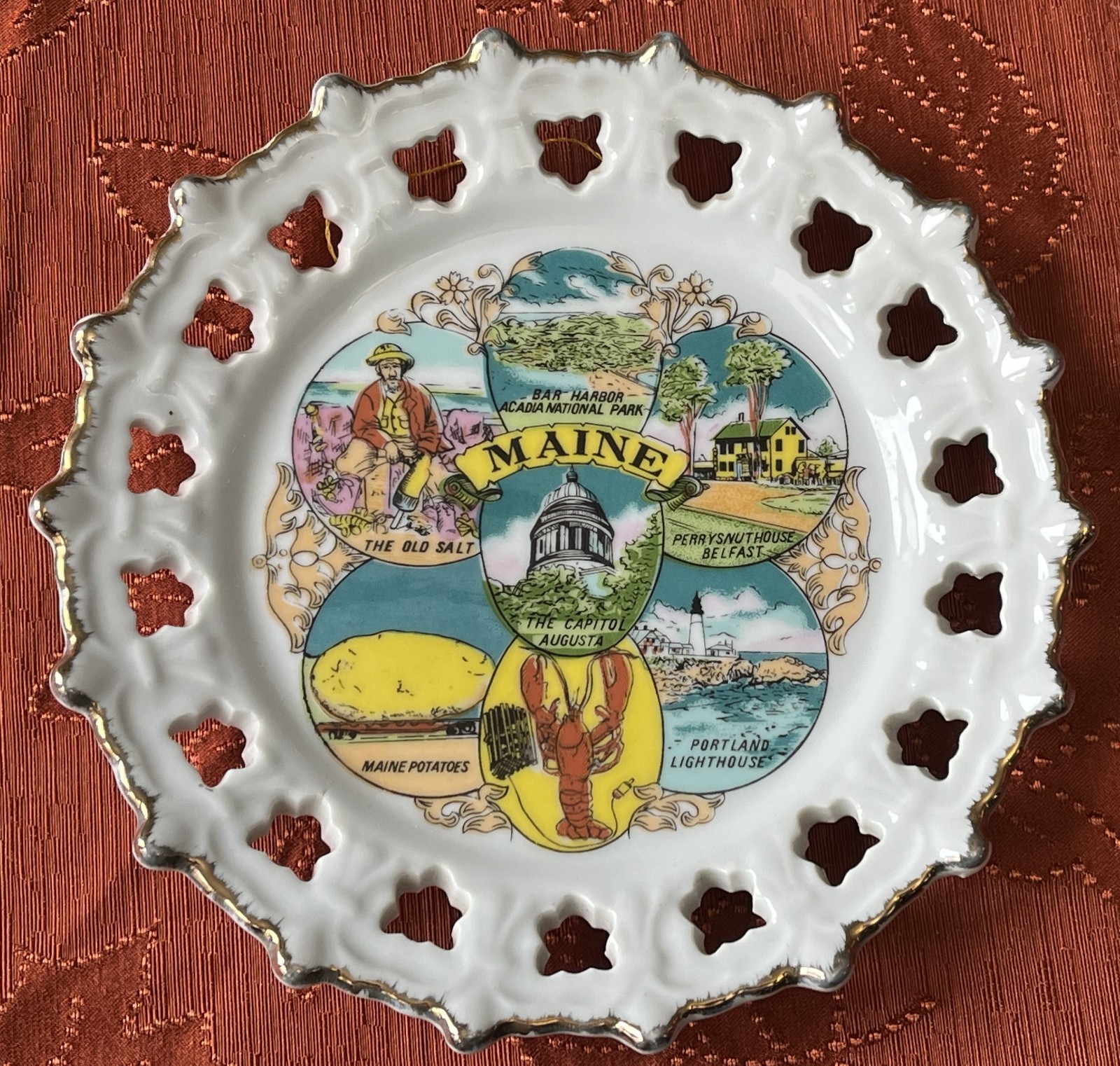 Vintage Maine Landmarks Souvenir Decorative Ceramic Plate Korea