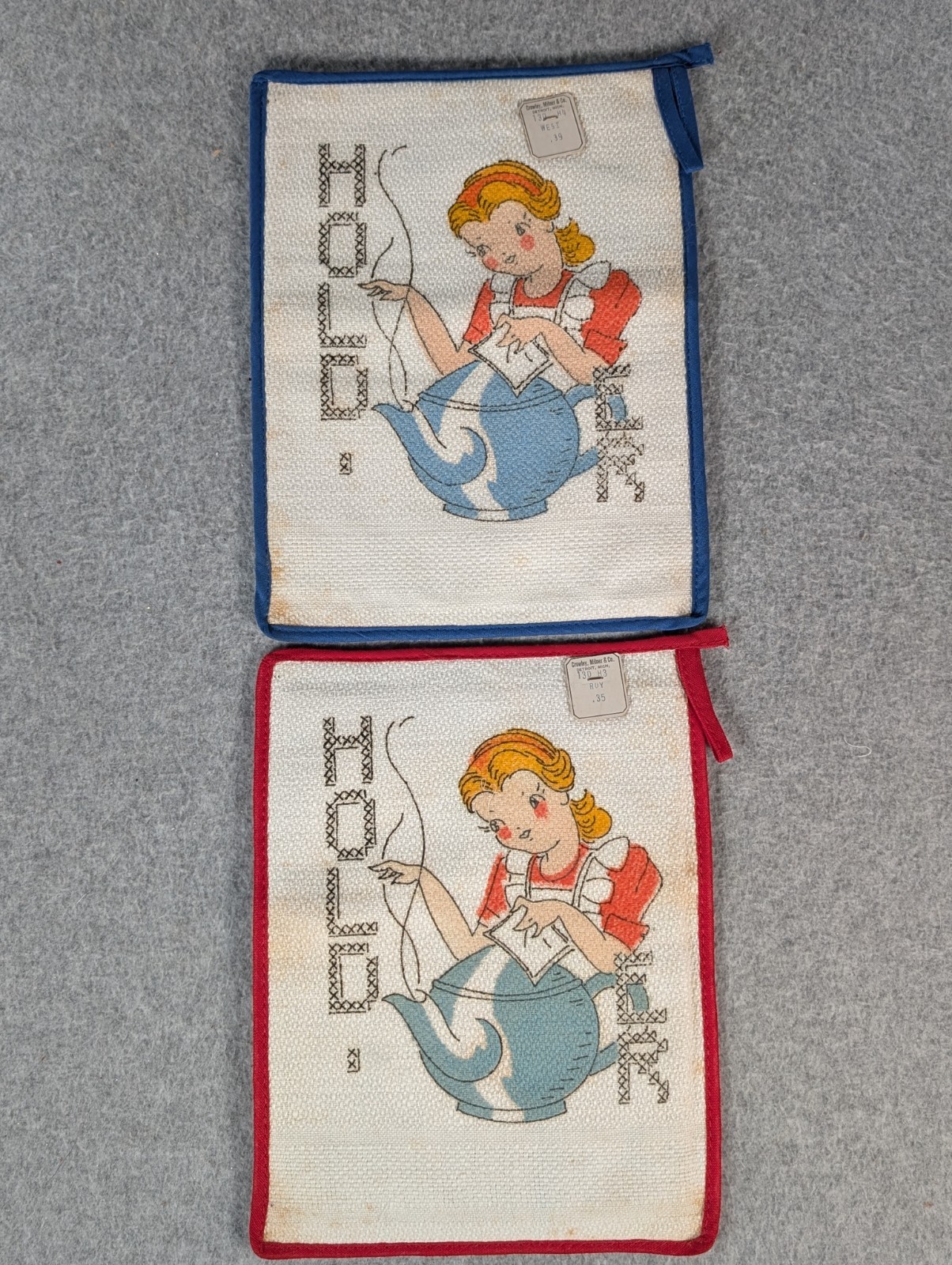 VTG Crowley's Detroit Pot Holders - Deadstock w/ Tags - Mid Century Teapot 1940s