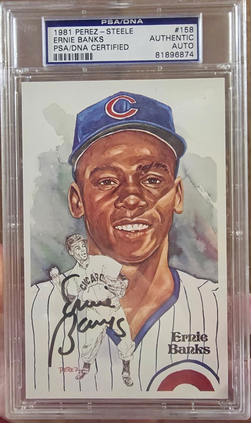 ERNIE BANKS PSA/DNA SLABBED AUTOGRAPHED PEREZ STEELE CHICAGO CUBS   