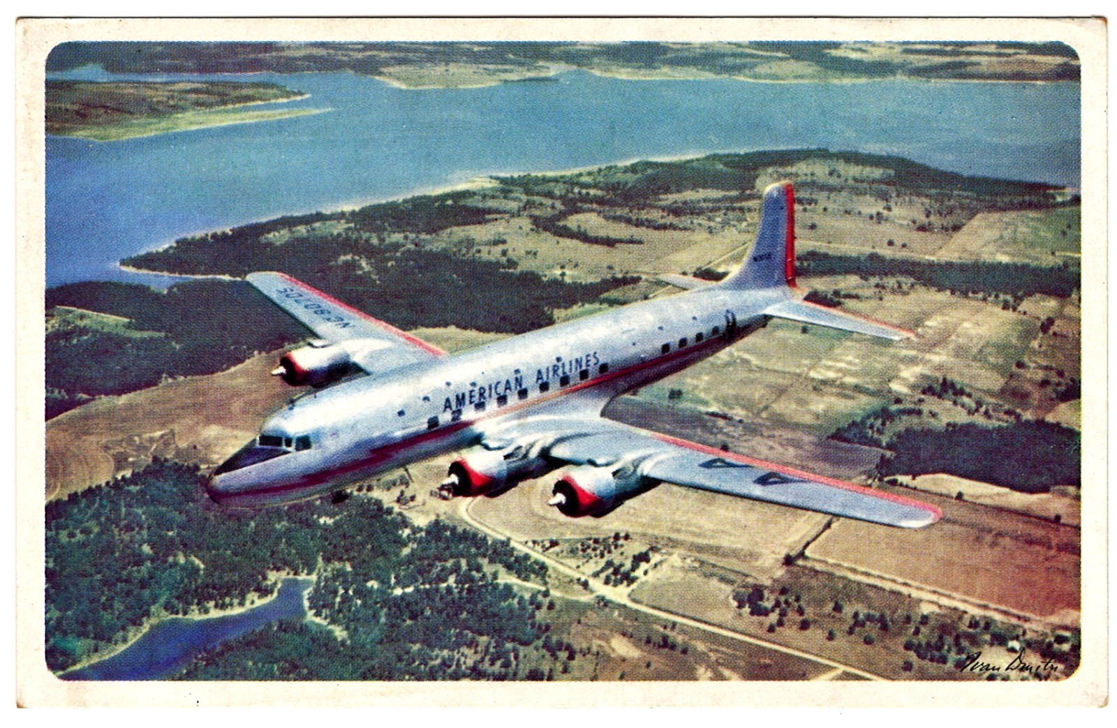 American Airlines Flagship Prop Airplane in Flight. Pre-Printed Fill-In Message
