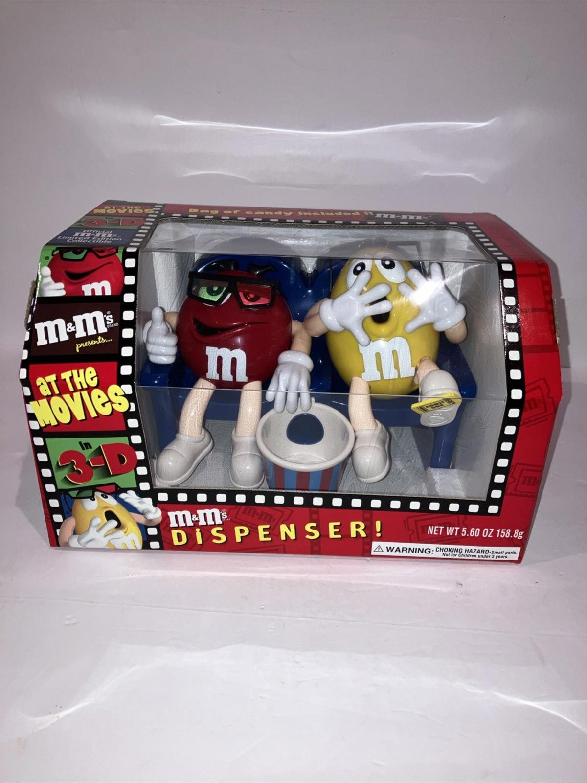1999 M&Ms Candy Dispenser  At The Movies In 3-D Red & Yellow New In Box