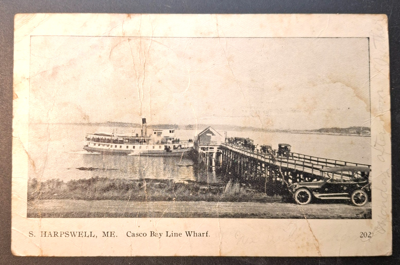 S. Harpswell Maine Casco Bay Line Wharf, Boat & Auto 1902 Postcard