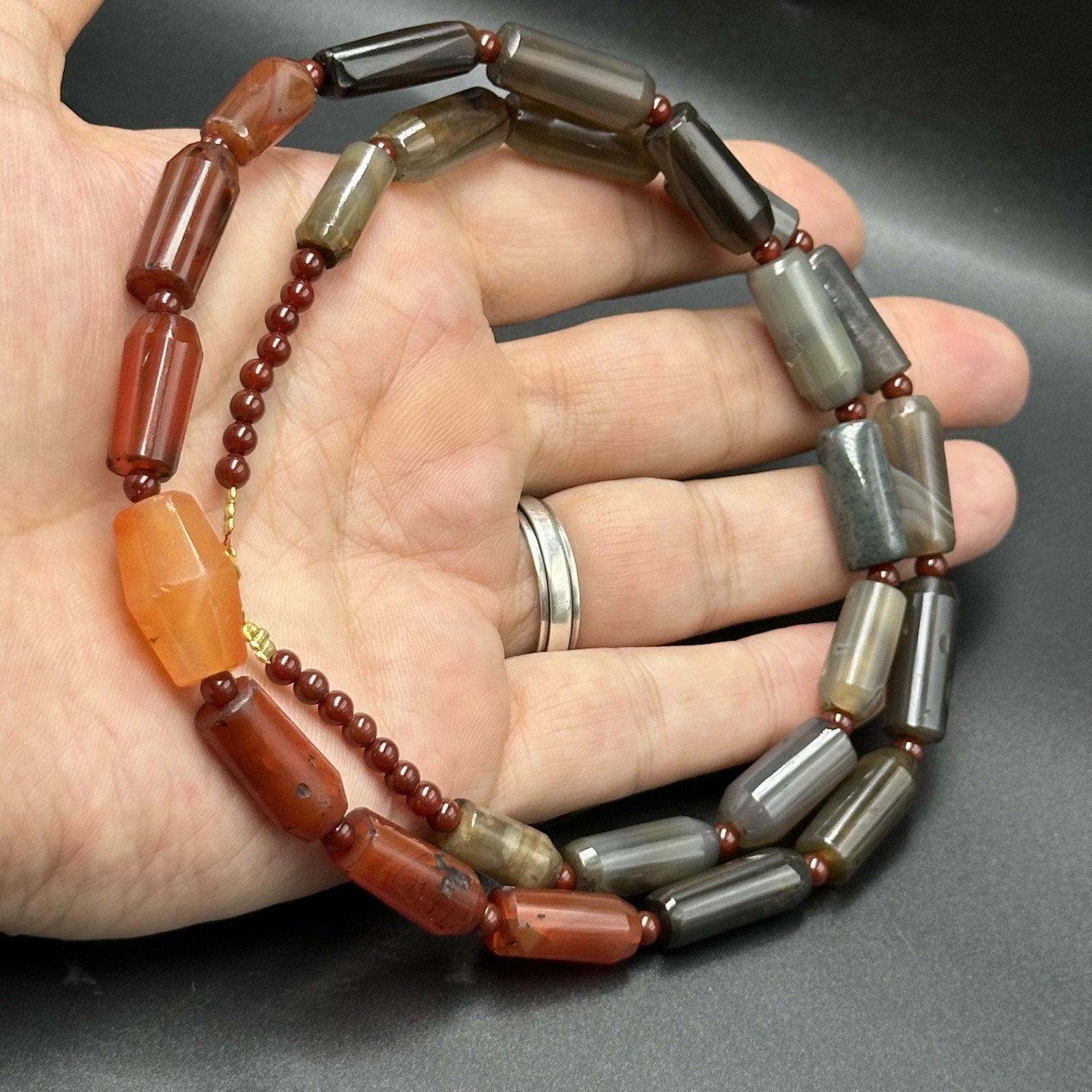 Beautiful Antique gray Agate African Trade Red Agate Beads Necklace 