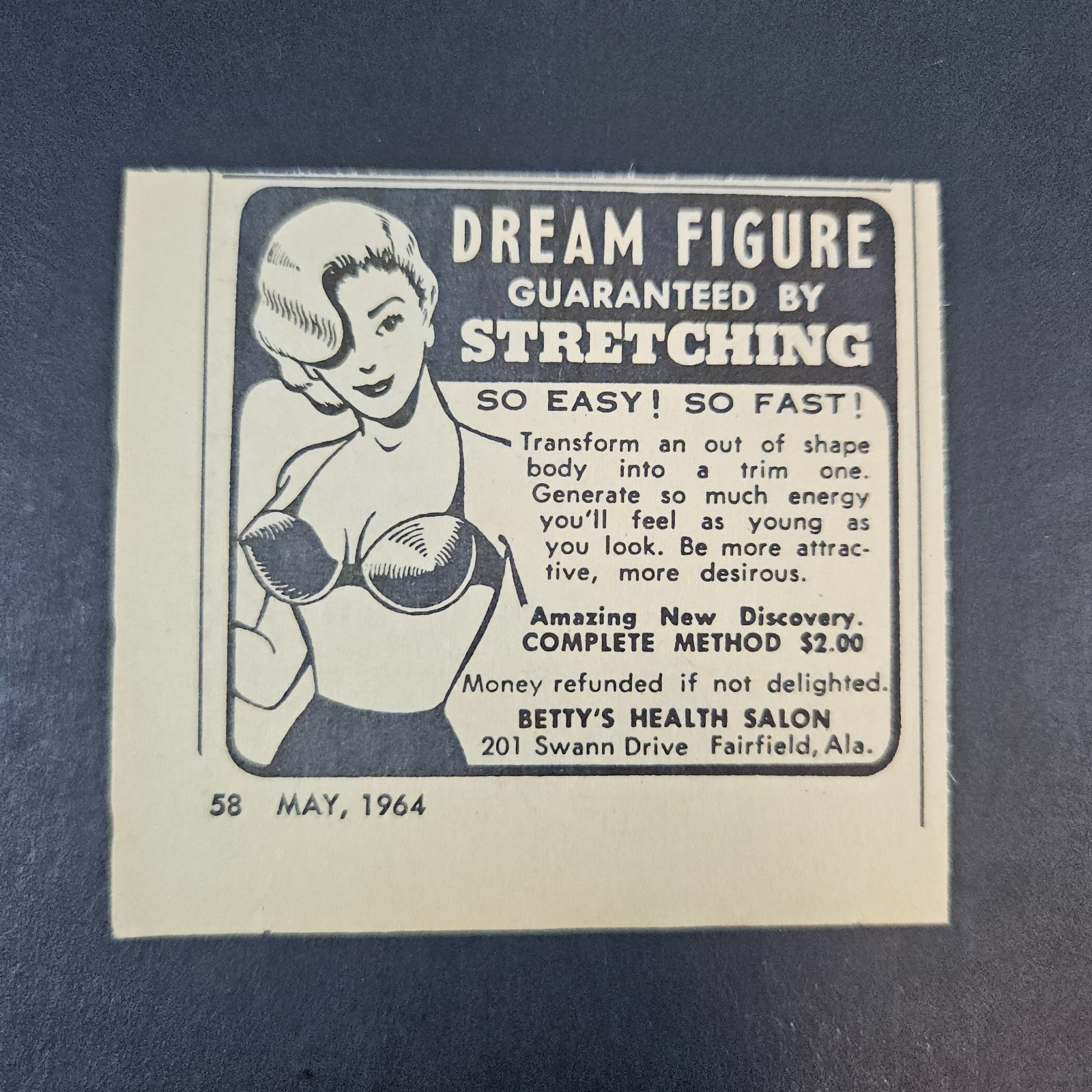 1964 Betty's Health Salon Dream Figure Guaranteed Vintage Print Ad Fairfield AL