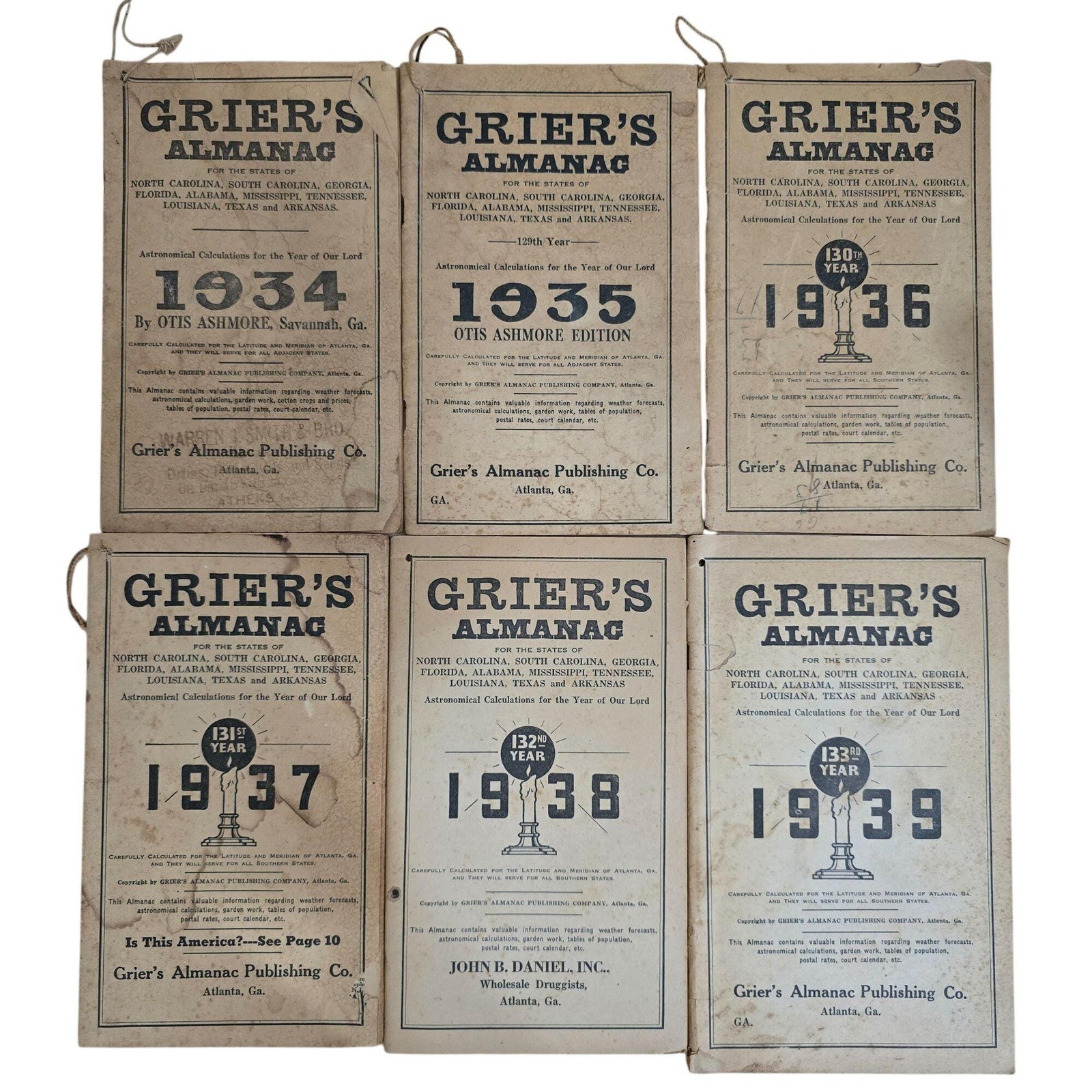 Vintage 1934-1939 Almanac Lot 6 Grier\'s Advertising Bayer Aspirin Ephemera