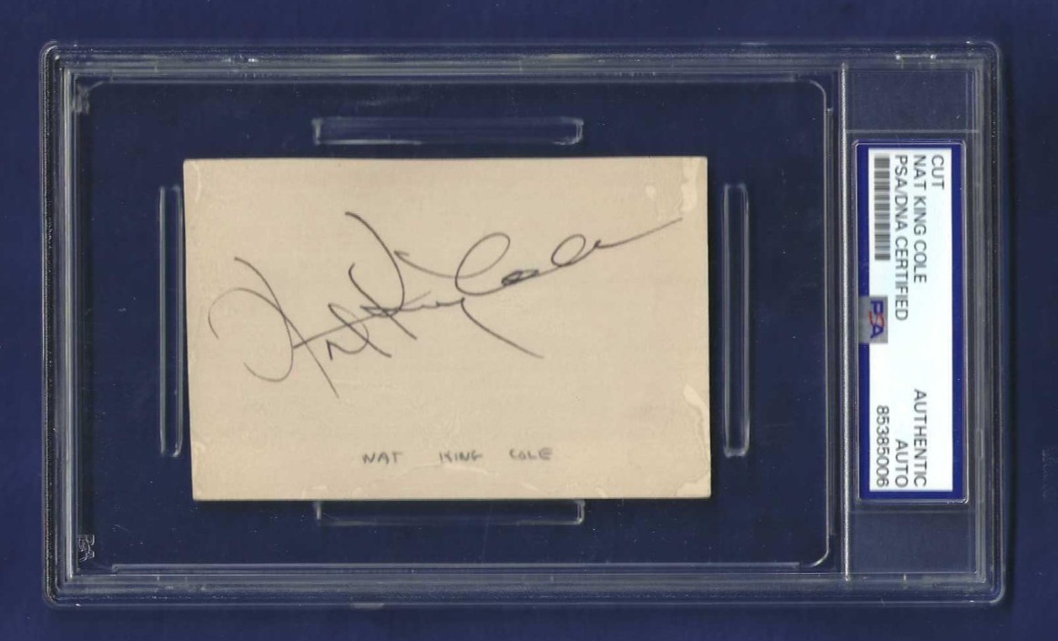 Nat King Cole Autographed Vintage 2.5x4 Card PSA SLAB Jazz Music Singer