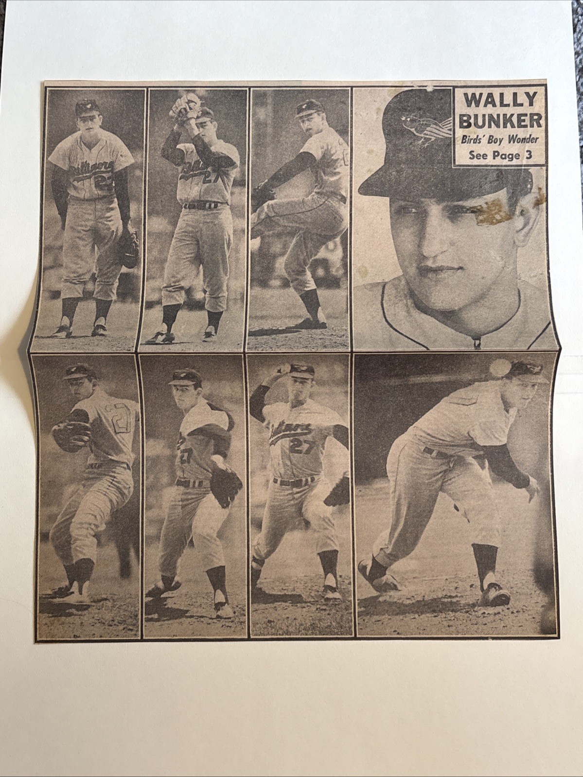 Wally Bunker Baltimore Orioles Phenom 1964 Sporting News Baseball 10X11 Panel