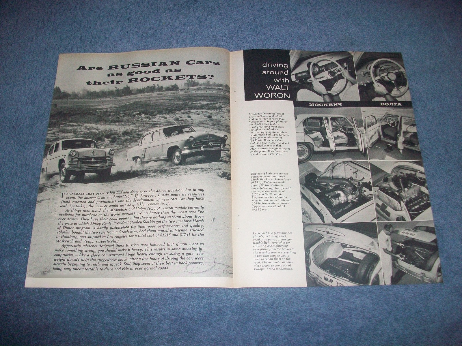 1959 Russian Moskvitch & Volga Vintage Info Article \