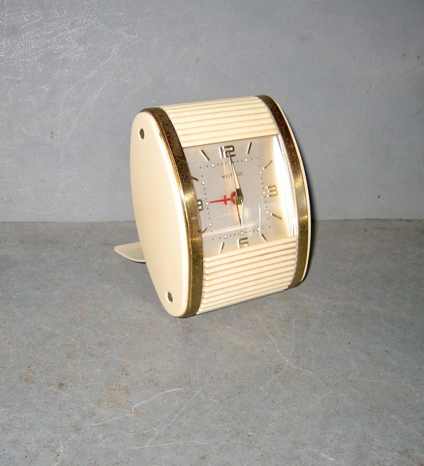 Vintage Westclox Ivory Travalarm Travel Alarm Clock, Sliding Shutter,  Art Deco
