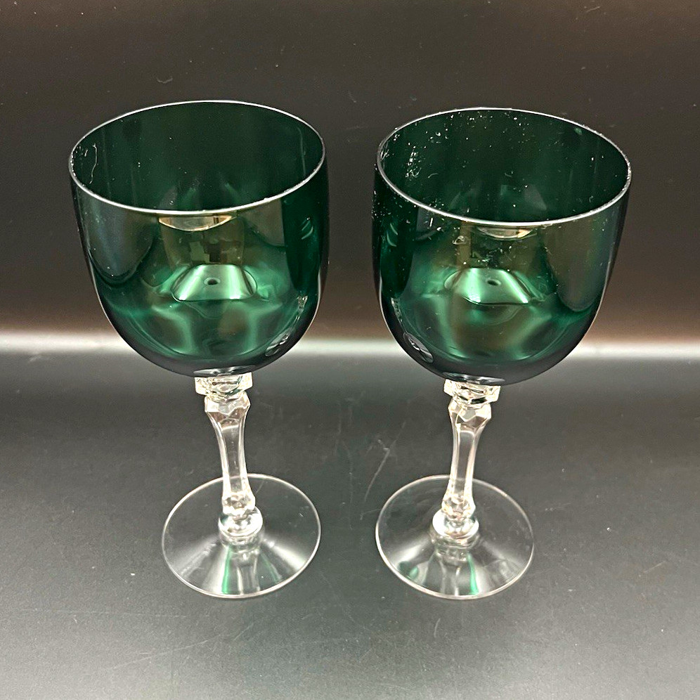 Vintage Tiffin Franciscan Killarney Emerald Green Wine Goblets Glasses Set of 2