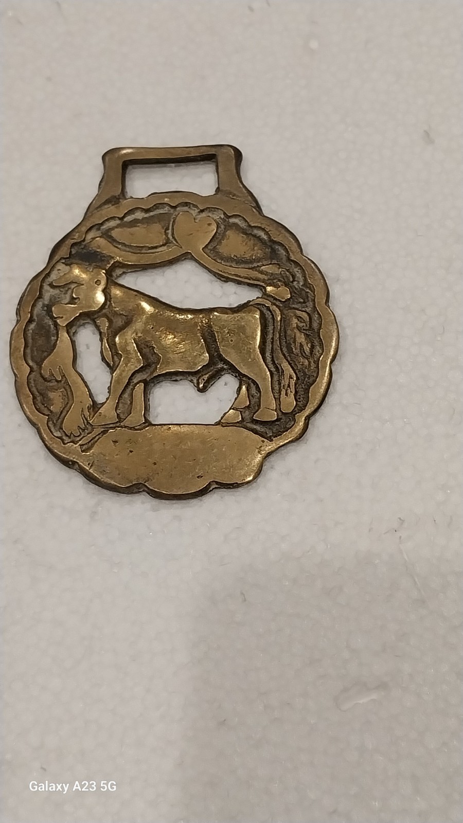Antique English Brass Horse Harness Medallion Standing Horse Patina