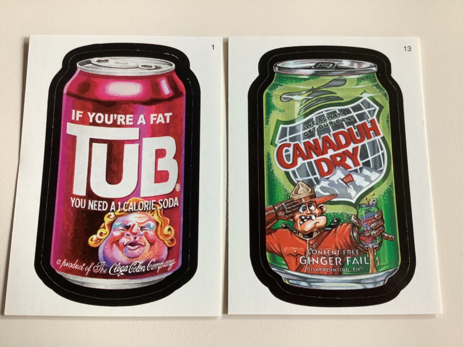 CANADA DRY & TAB SODA 2007 TOPPS WACKY PACKAGES PARODY CARD LOT, TUB CANADUH NM 