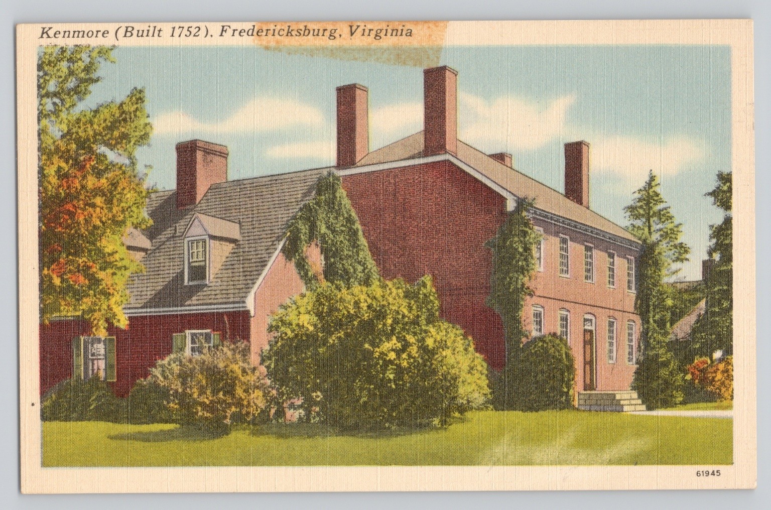 Kenmore (Built 1752) Fredericksburg Virginia Colonial Linen Postcard
