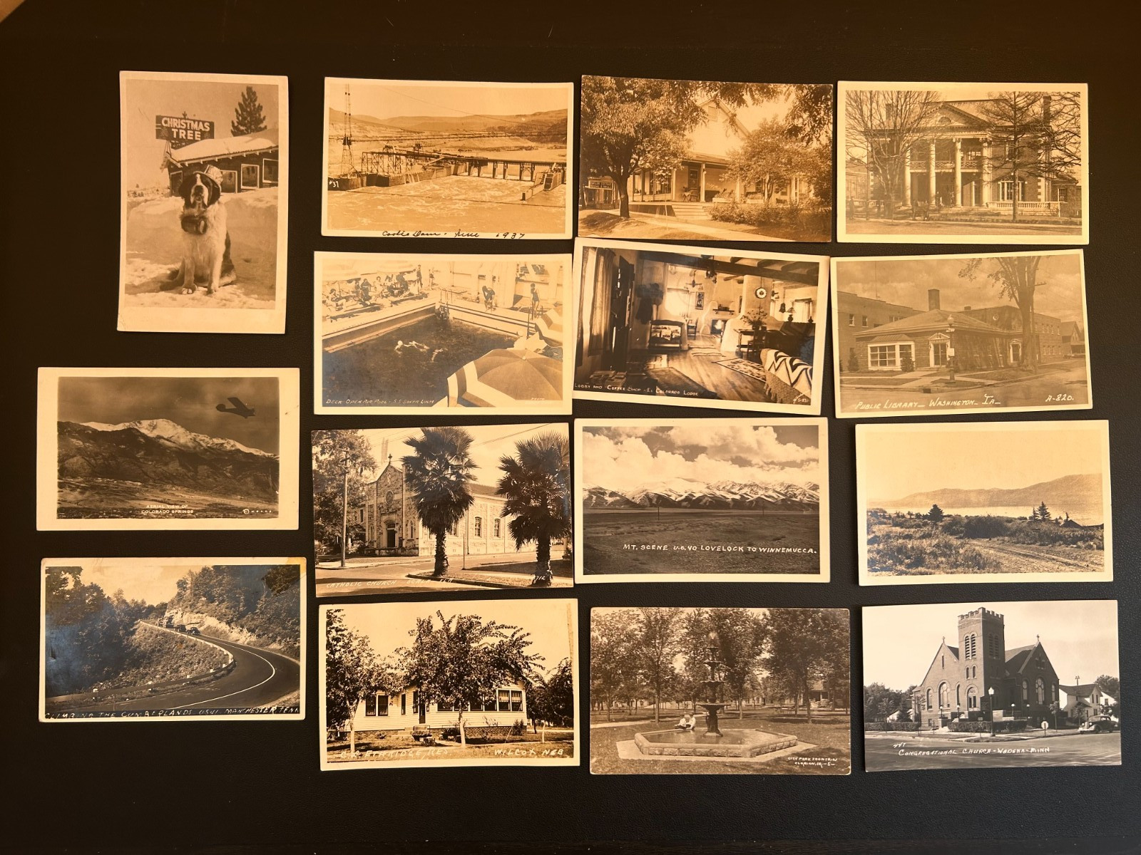 Cities and Landscapes Views. USA Vintage Real Photo Postcards Lot of 15