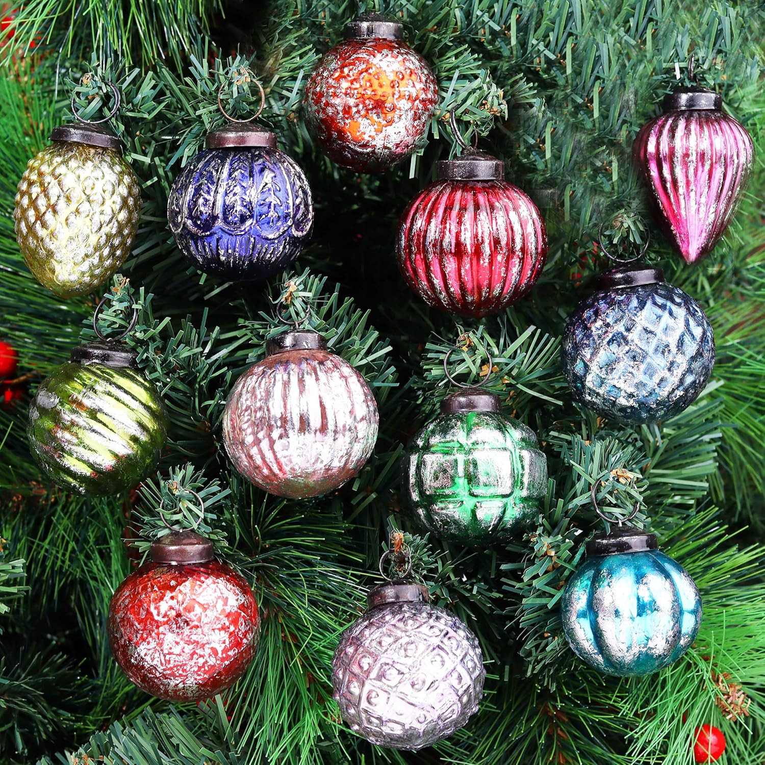 Indianshelf 12 Retro Vintage Unique Large Christmas Ornaments Multi Glass Christ