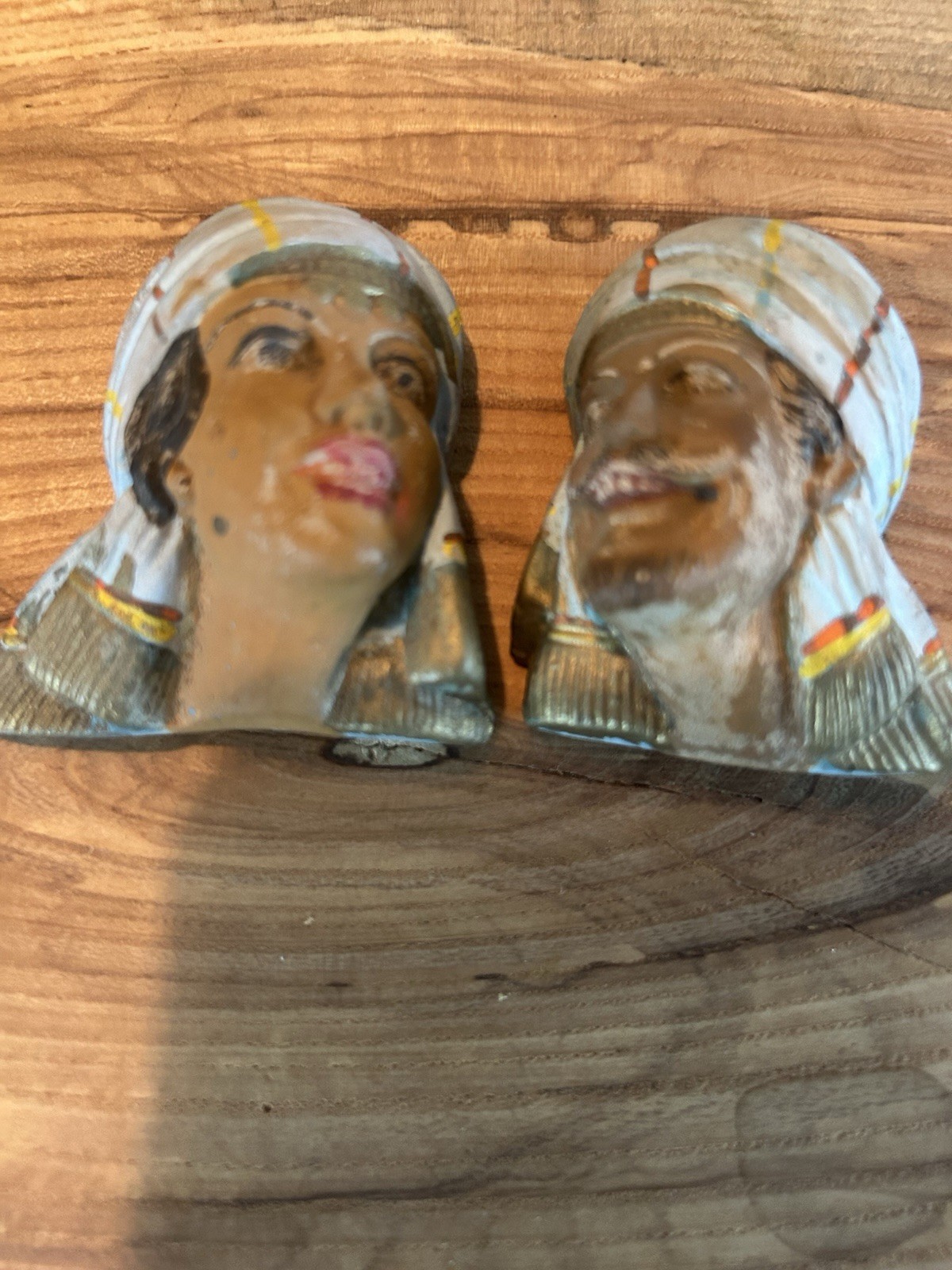 Vtg Mexican Chalkware Busts Arab Bedouin Couple Folk Art Wall Plaques Mid