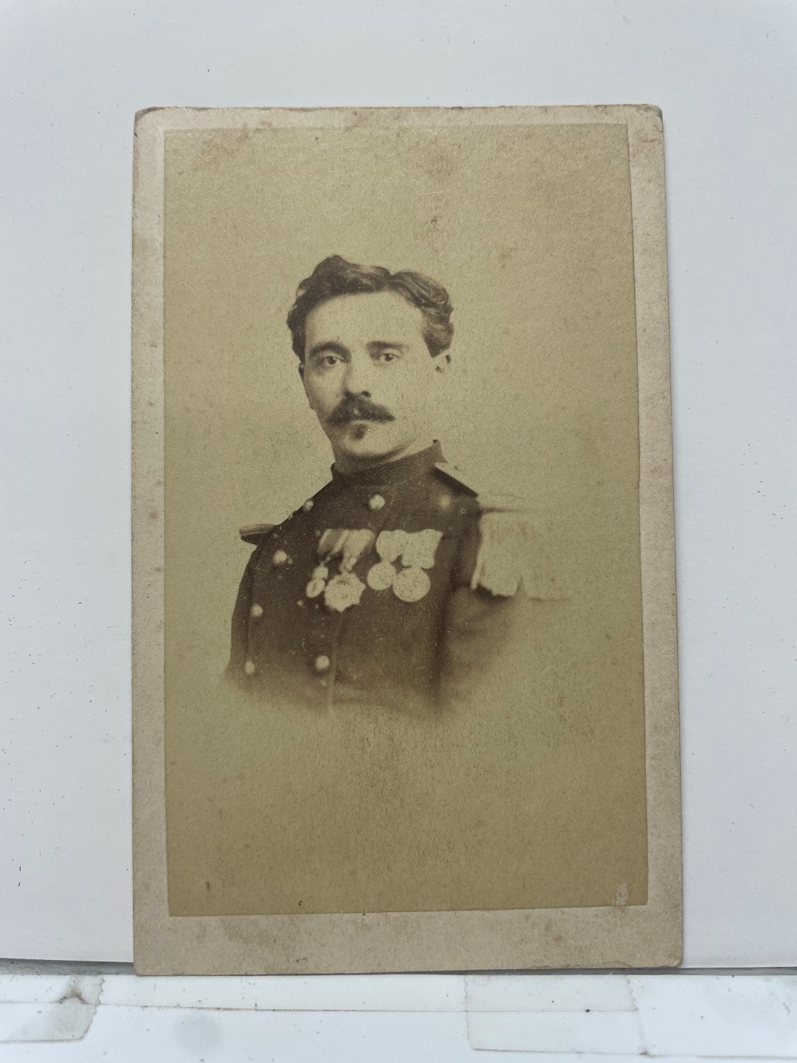 Victorian CDV Photograph French Military Man Medals Lyon Studio Portrait