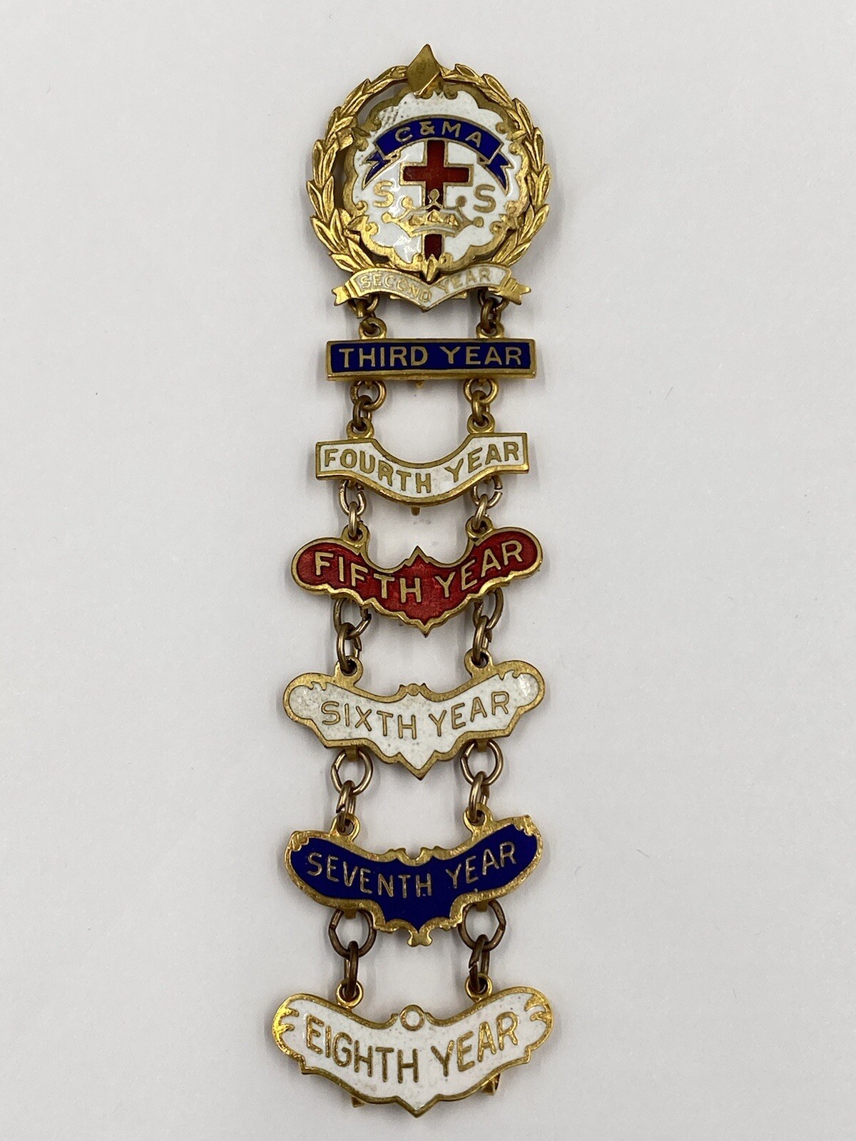 Vintage C&MA 8 Year Attendance Pins Little Cross and Crown 1/20 10k Marked Vintage C&MA 8 Year Attendance Pins Little Cross and Crown 1/20 10k Marked
