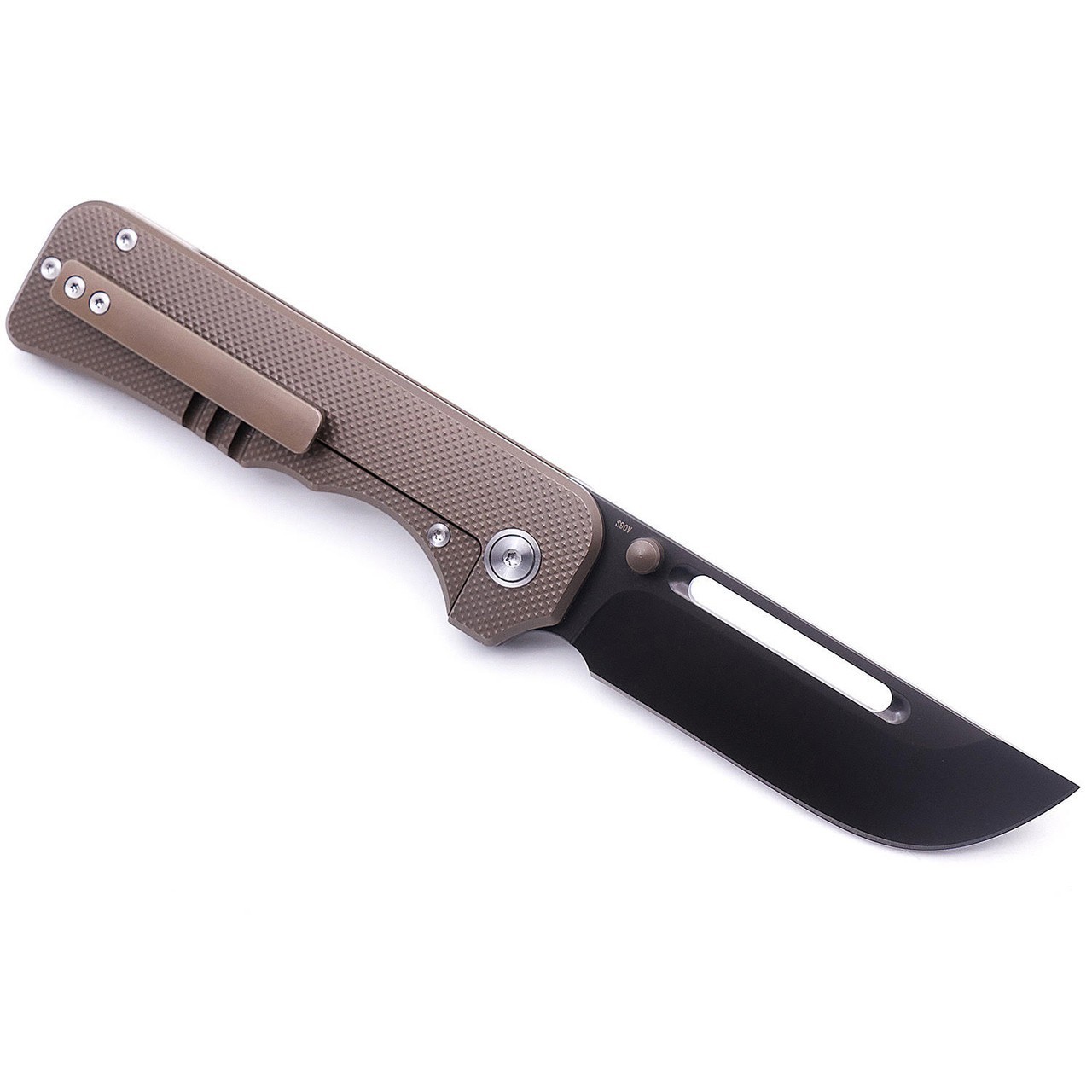 AM8 Elgar Miguron AMEIGHT Folding Knife Tan Titanium Handle DLC S90V Plain Edge 
