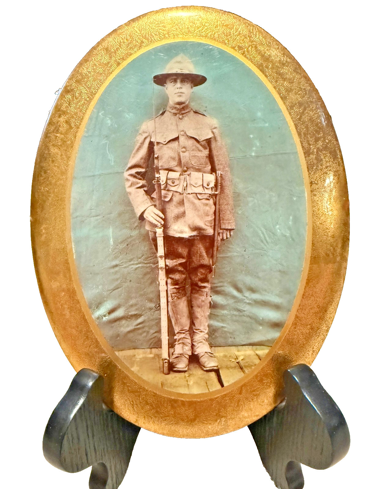 WW1 1900's Stunning Soldier Portrait In Celluloid United States Military