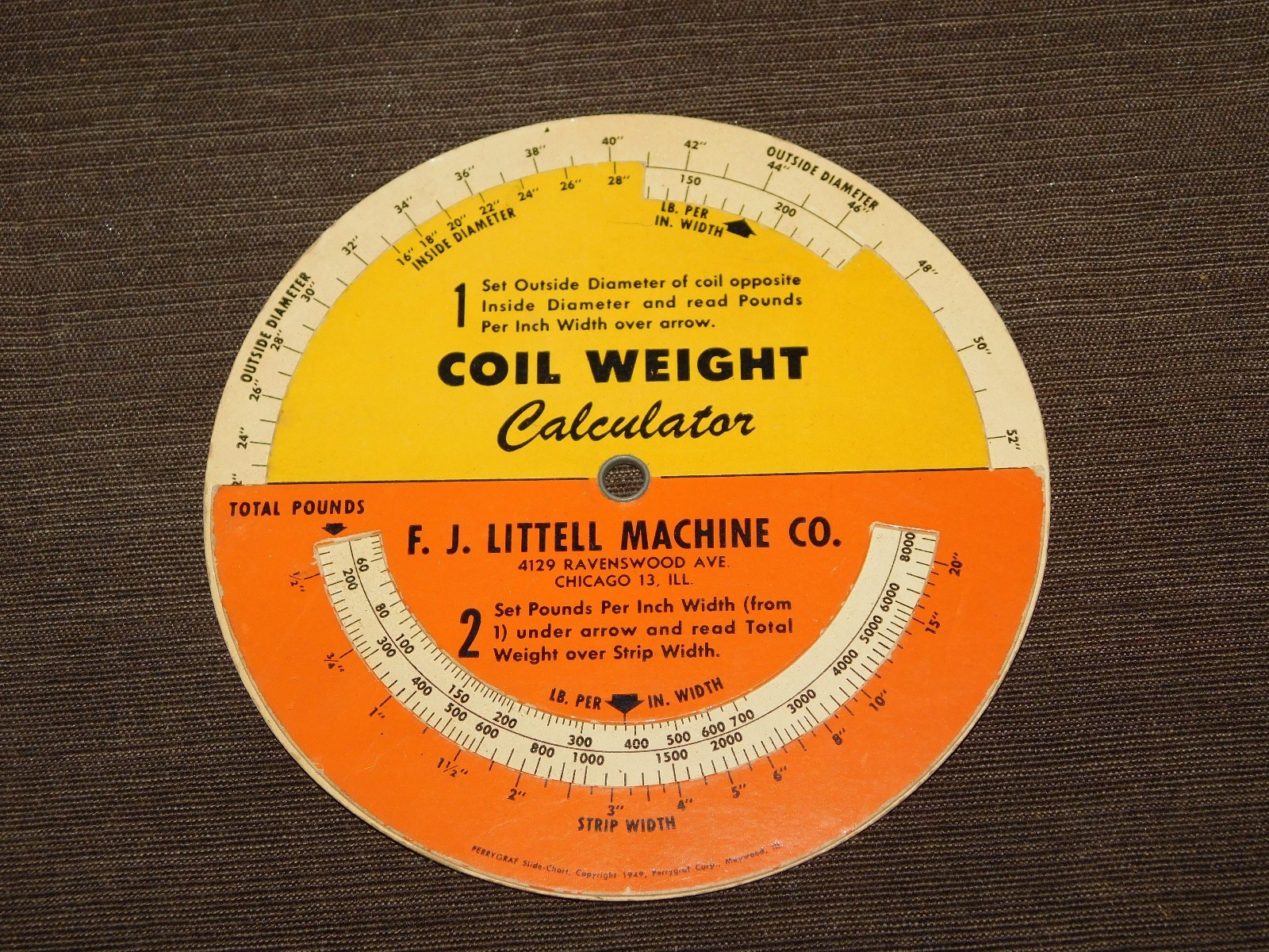 VINTAGE TOOL  1949 F J LITTELL MACHINE CO COIL WEIGHT CALCULATOR