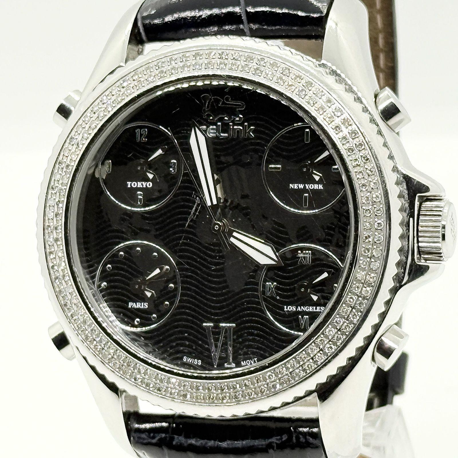 Ice Link Marco Polo 4 Time Zone Watch Black Quartz 61.5mm Men's 80s Authentic Ice Link Marco Polo 4 Time Zone Watch Black Quartz 61.5mm Men's 80s Authentic
