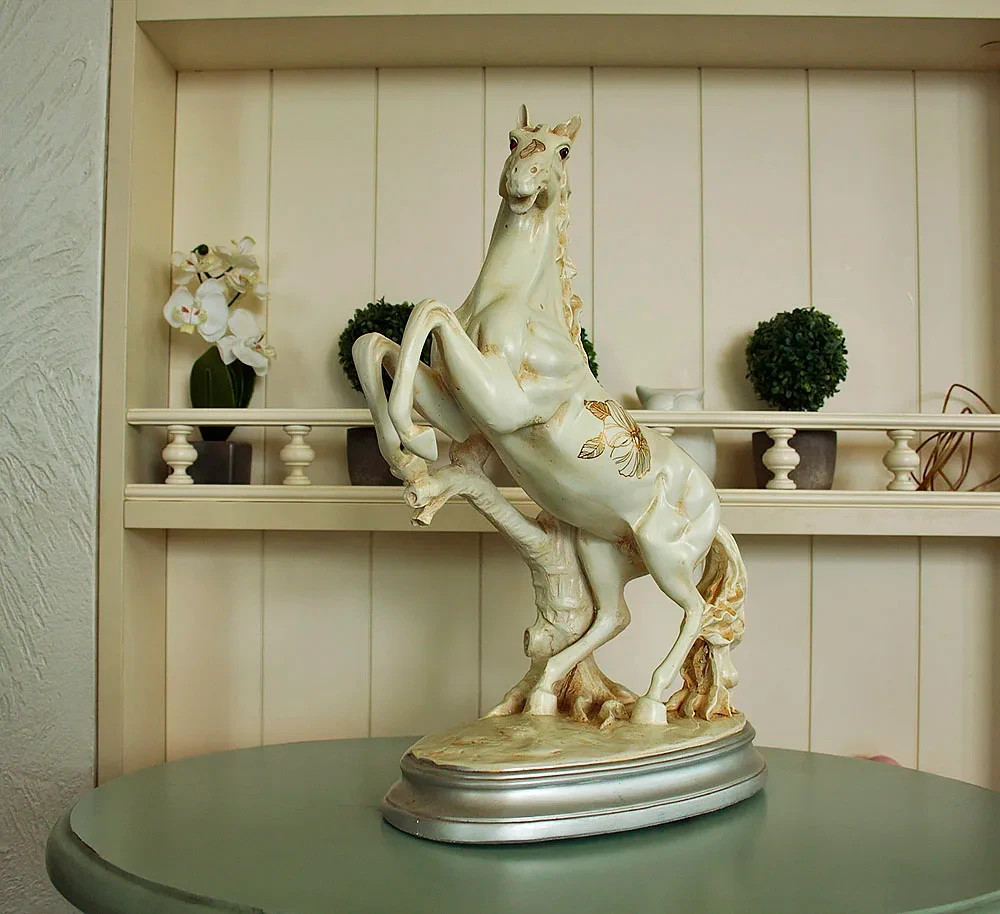 White Running Horse Figurine, Polystone Stallion Statue, Mustang Sculpture