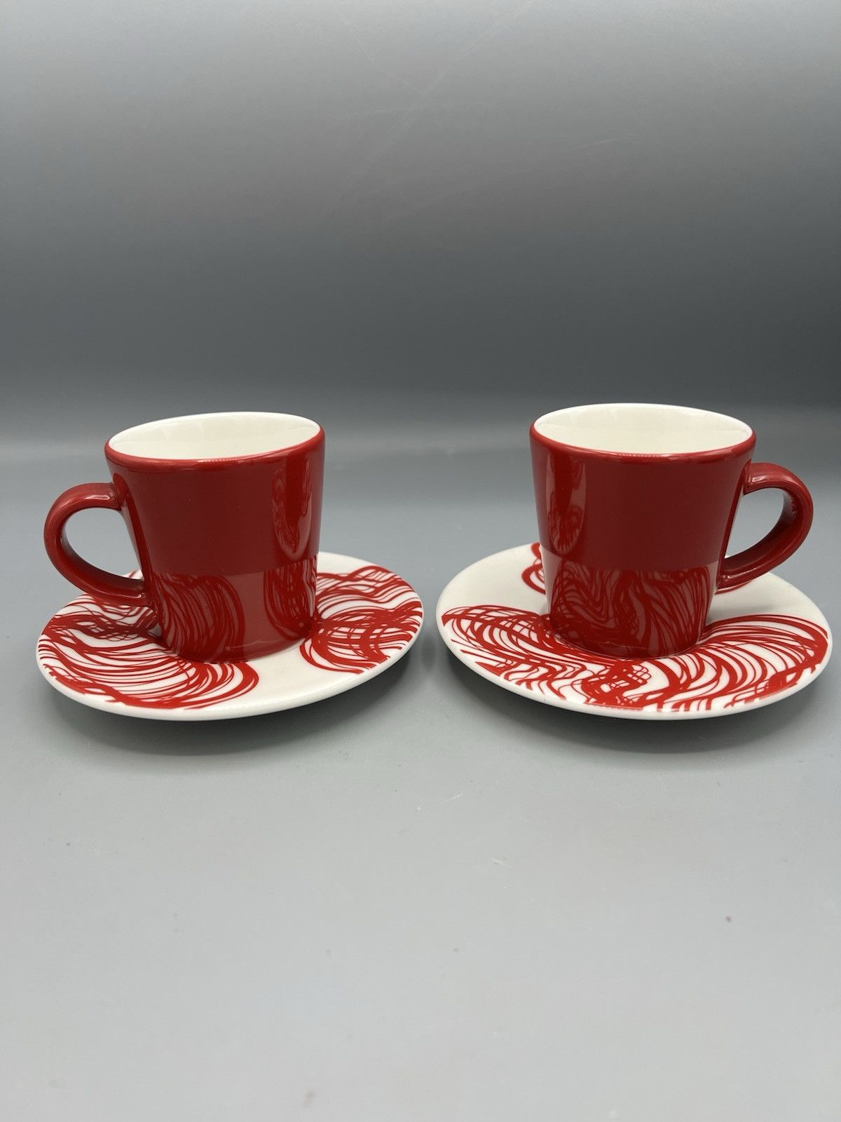Set 4 IITTALA Aika Espresso Cups & Saucers Red Demitasse Modernism Made Finland
