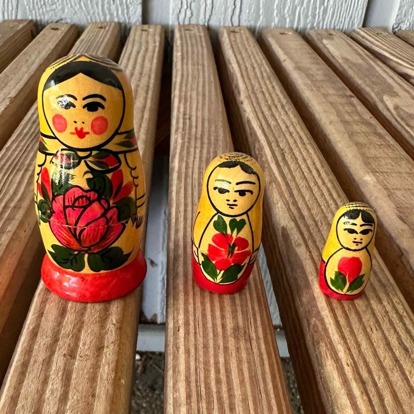 Russian Nesting Dolls Set 3 Matryoshka Peasant Doll Wooden Wood Vintage Russia