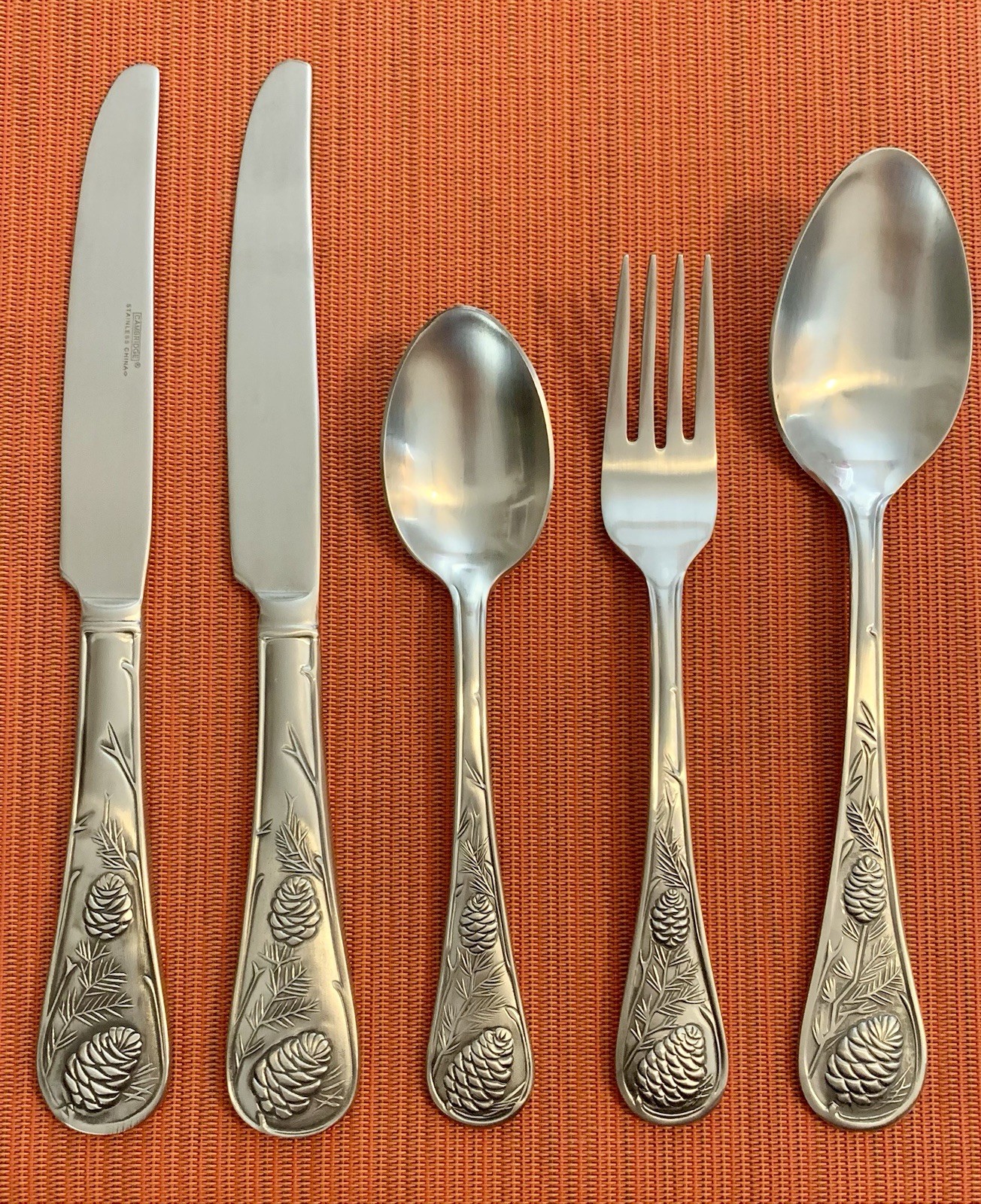 BRAND NEW Cambridge PINE CONE Pattern Satin Stainless 5 Pieces MIXED LOT