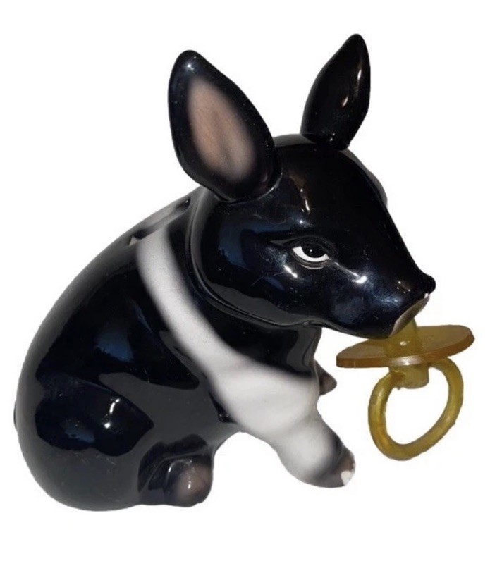 Vintage Young\'s Ceramic Pig with Pacifier Piggy Bank with Stopper ADORABLE