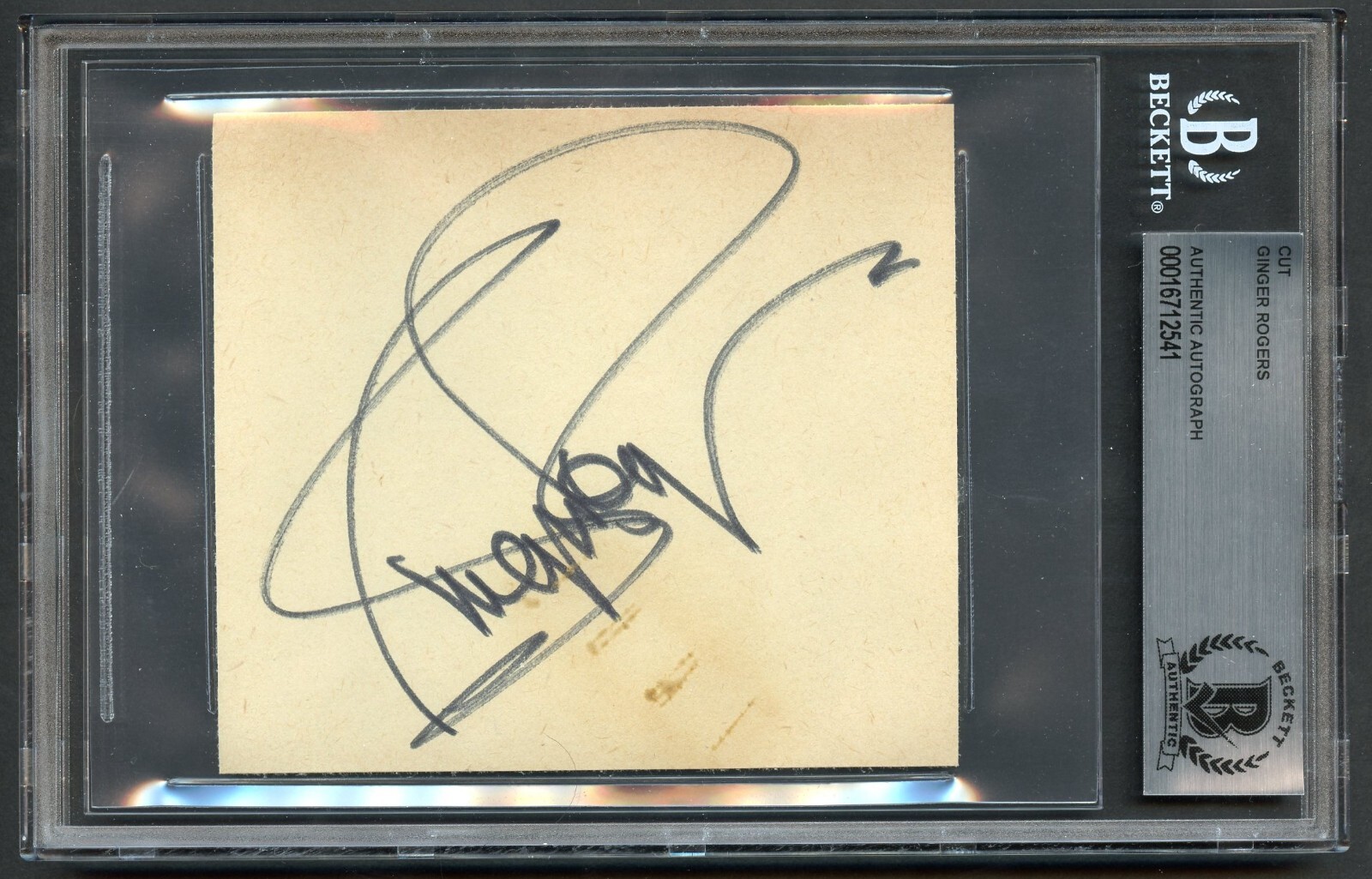 Ginger Rogers d1995 signed autograph auto 3.5x4 cut Actress & Dancer BAS Slabbed