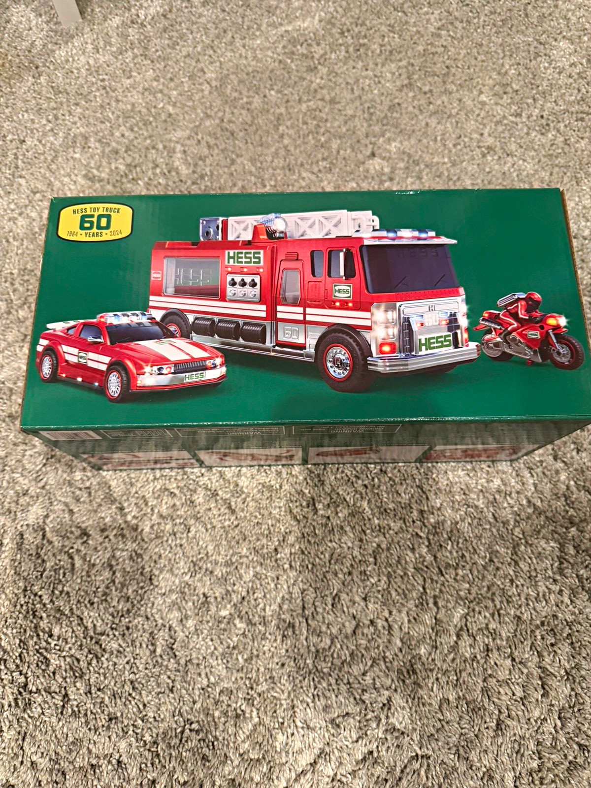 Hess 2024 Fire Truck Toy w/ Car & Motorcycle, Green/Red/White, Gas & Oil