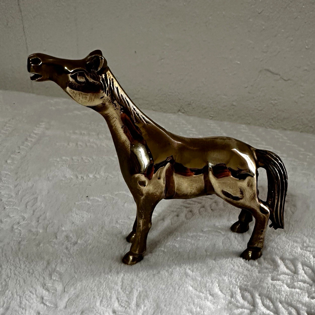 Brass Horse Figurine Statue Standing Gold Tone Metal Horse Animal Figurine