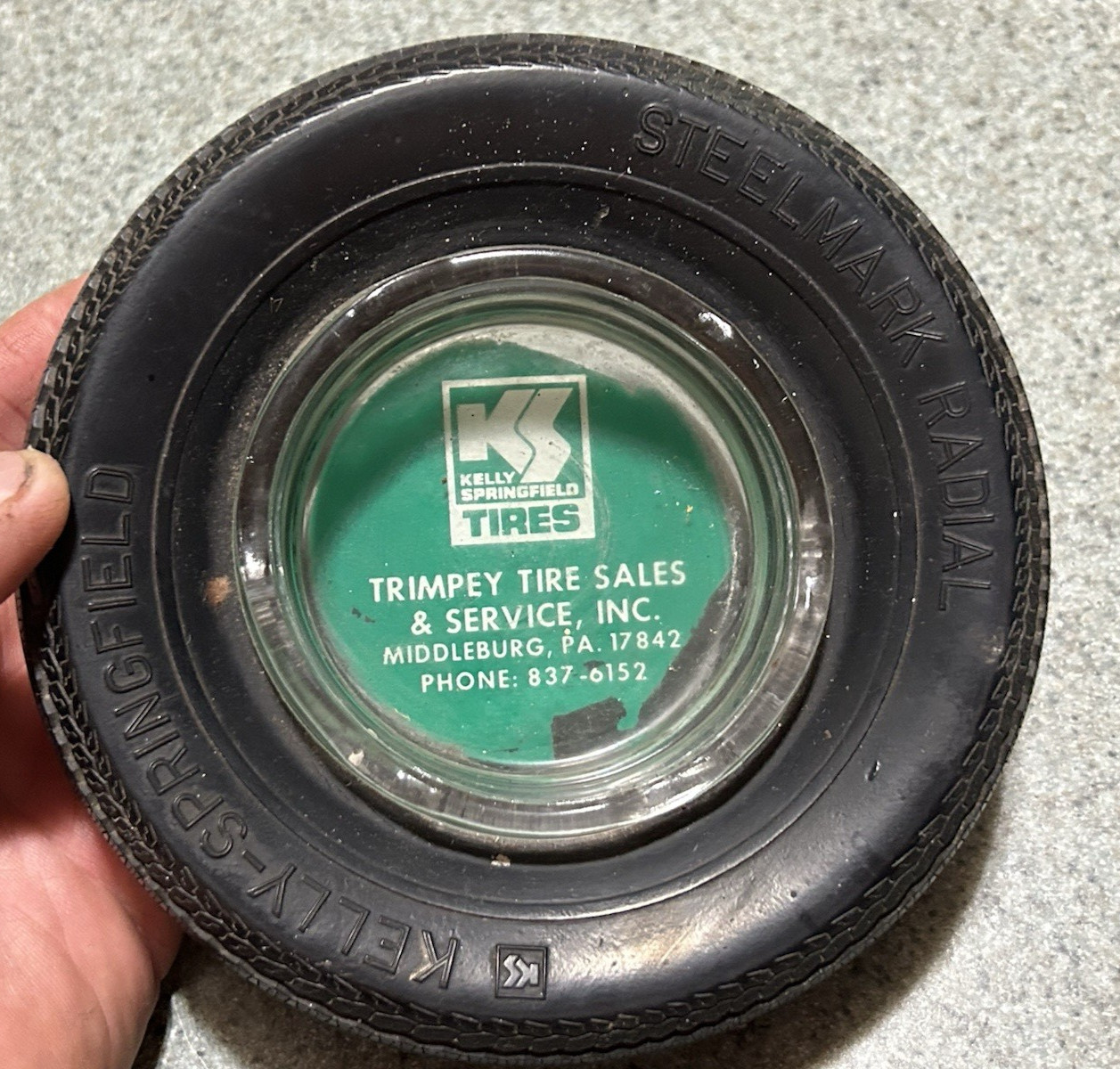 VINTAGE KELLY SPRINGFIELD TIRE ASHTRAY ADVERTISING SERVICE STATION MIDDLEBURG PA