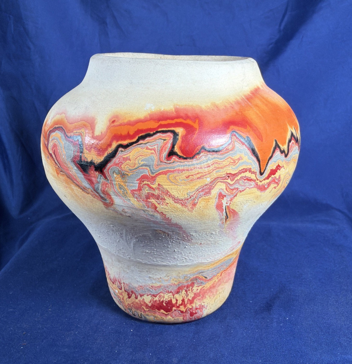 Vtg Nemadji Pottery Native Clay Marbled Swirl Vase 5\