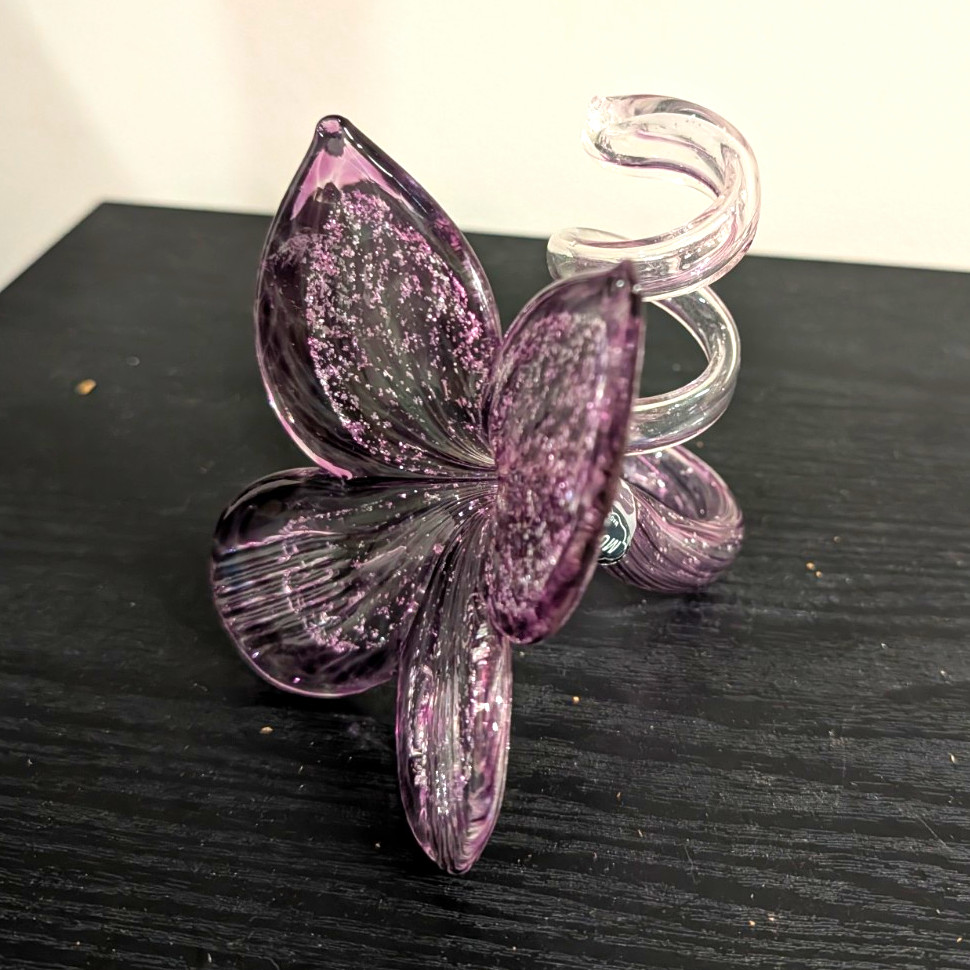 Murano Purple & Clear Glass Butterfly Flower Collectible Murano Glassware