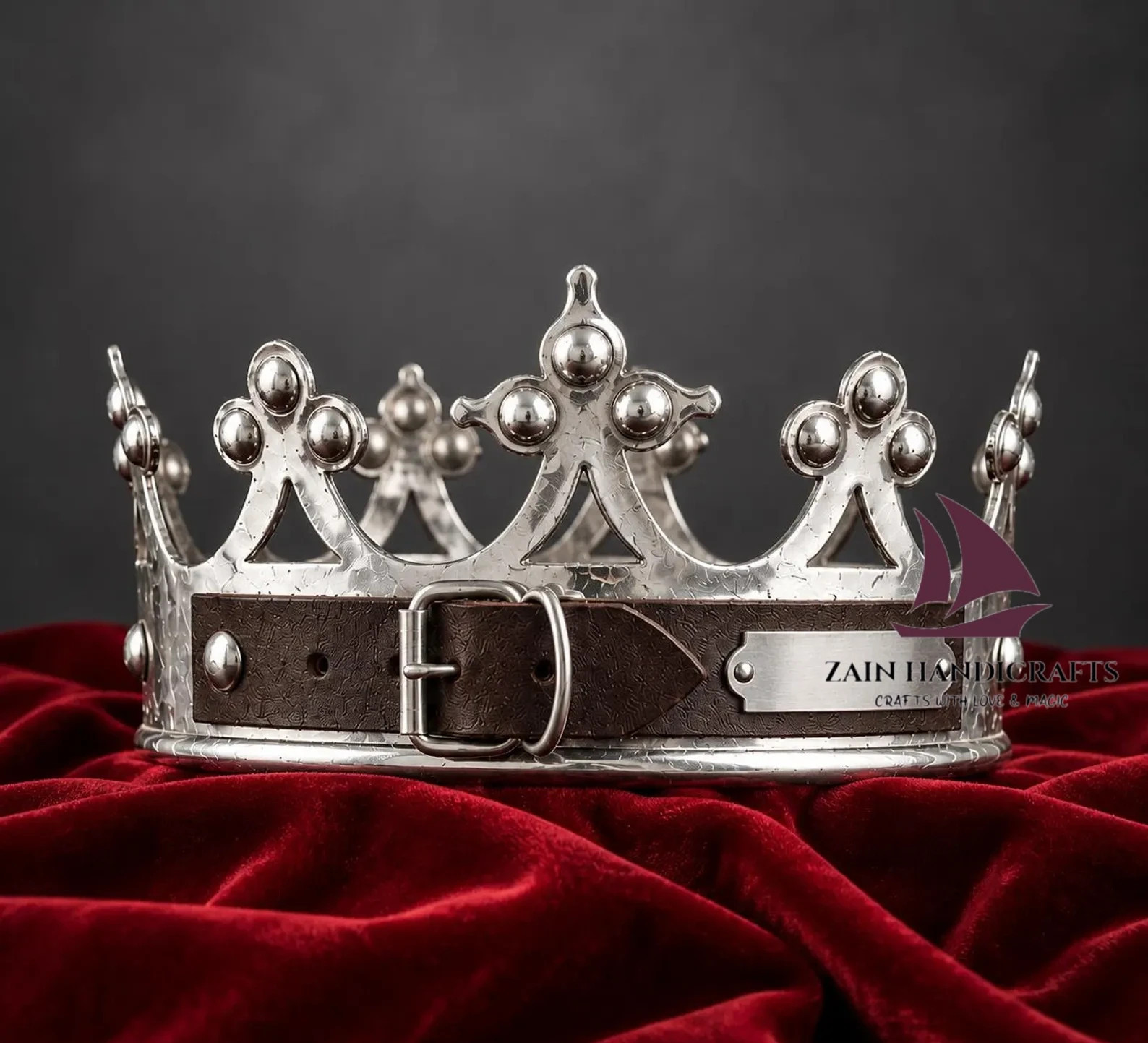 ZAIN Medieval Handmade King Crown Silver Metal Royal Crown Best Christmas Gift