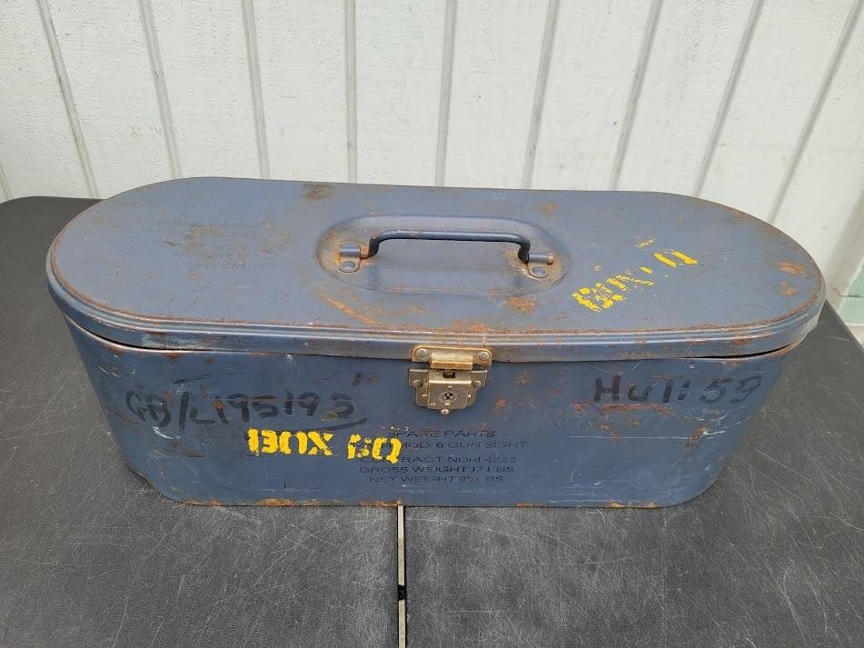 Vintage WWII US Navy Mod 6 Gun Sight Spare Parts Box Blue Metal Storage Case
