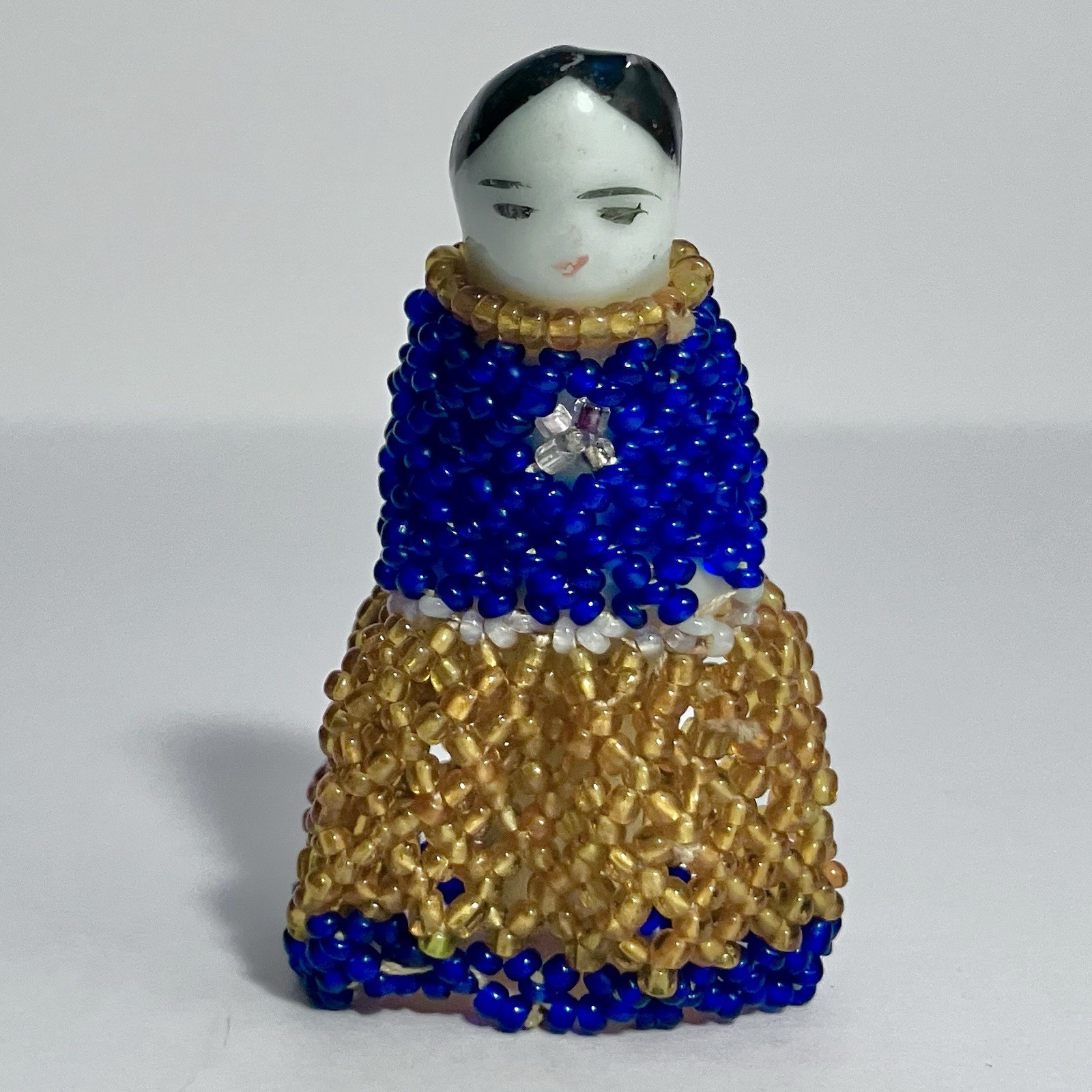 Antique SOUTHWEST PUEBLO Beaded Dress on FROZEN CHARLOTTE Porcelain Penny Doll
