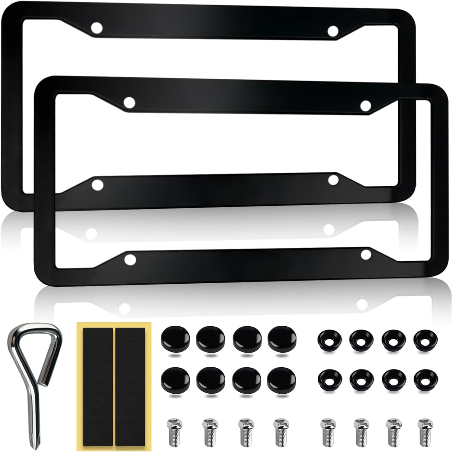 2 Pack Gloss Black License Plate Frames Aluminum Alloy Holder with Screw Caps 2 Pack Gloss Black License Plate Frames Aluminum Alloy Holder with Screw Caps