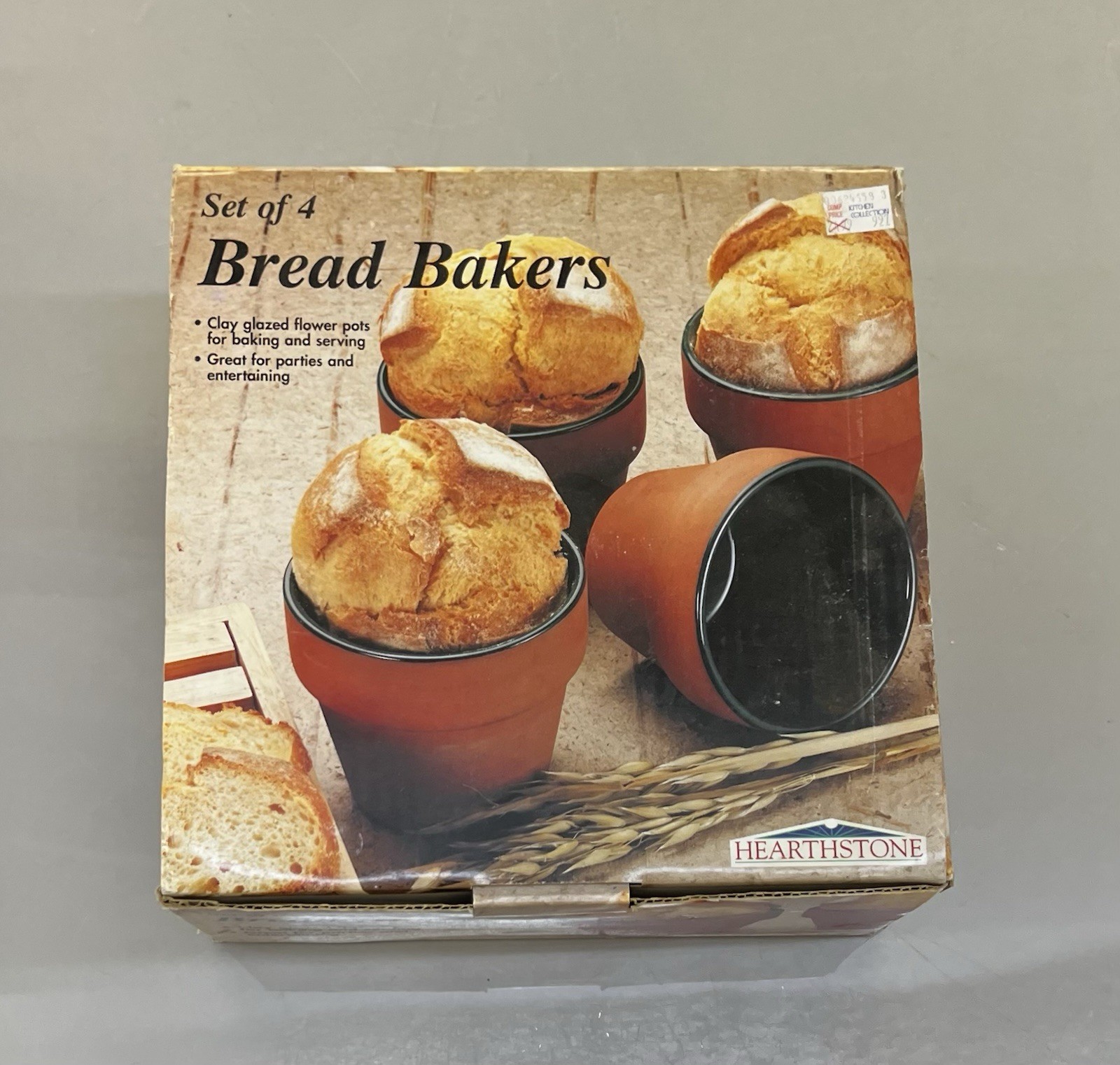 Hearthstone Set 4 Bread Bakers Clay Glazed Flower Pots for Baking Serving New