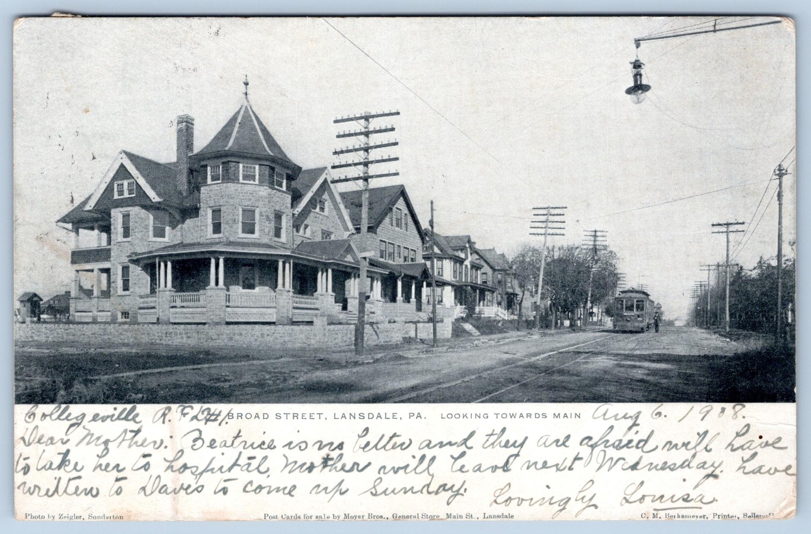 1908 LANSDALE PA RR RAILWAY STATION BROAD STREET HOUSES UNUSUAL 2 SIDED POSTCARD