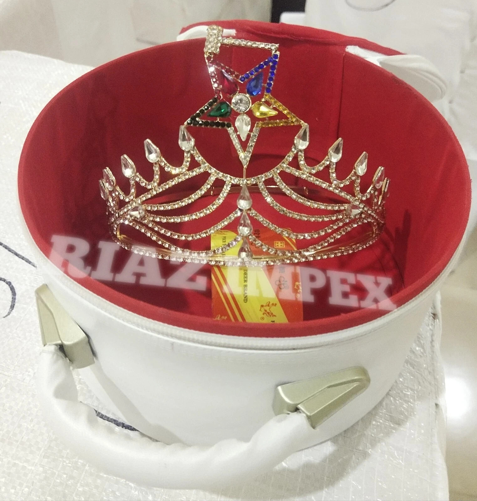 Masonic OES Worthy Matron Crown Gold Tone Rhinestones Adjustable with Free Case