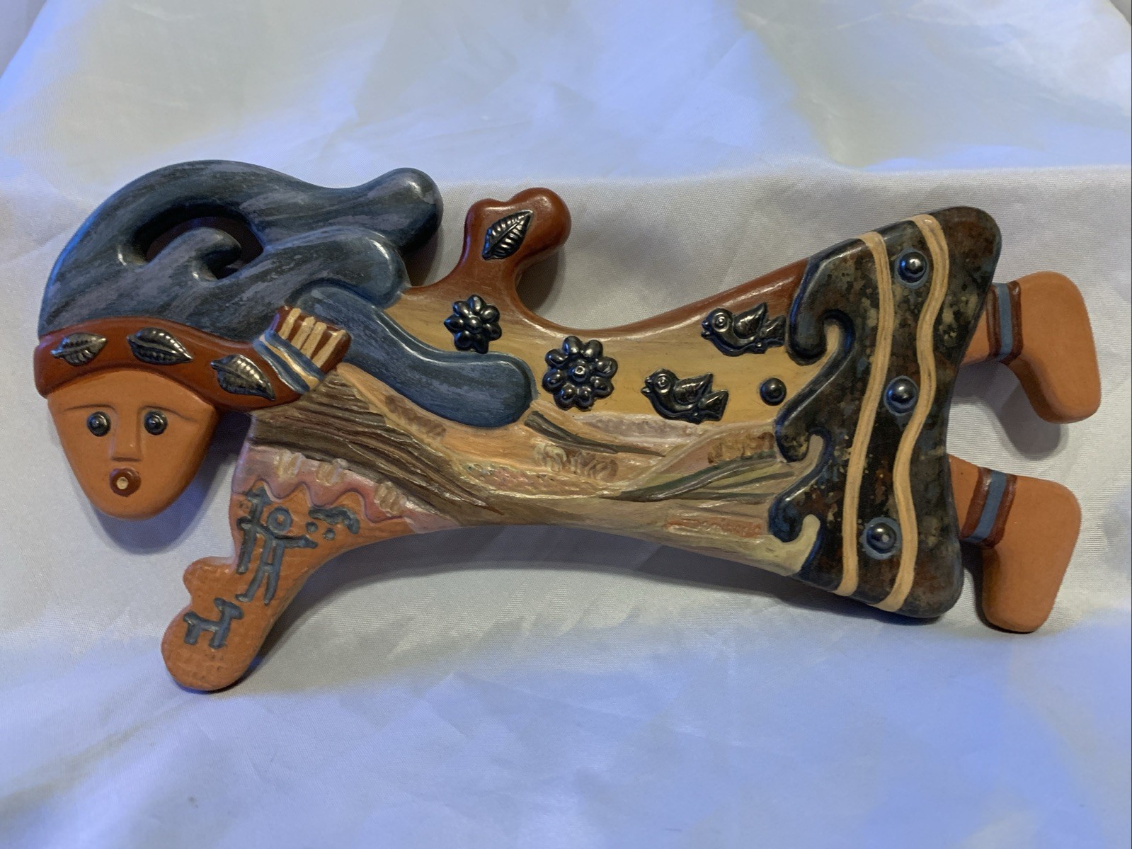 Ceramics /Wood Backed Folk Art Pablo Seminario Handmade Peruvian Wall Sculpture