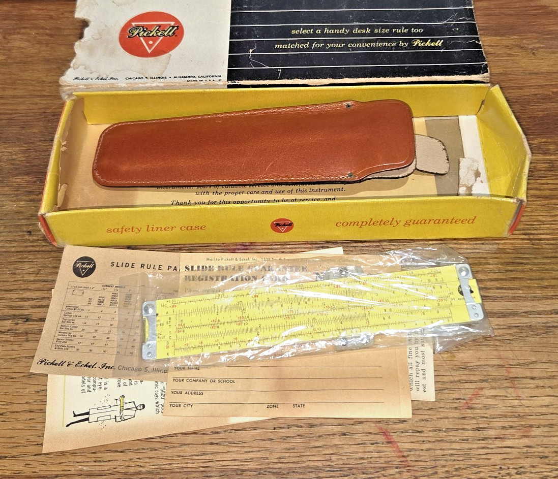 *Vintage* 1962 Pickett N600-ES Slide Rule Complete In Sleeve Box NASA Apollo 11