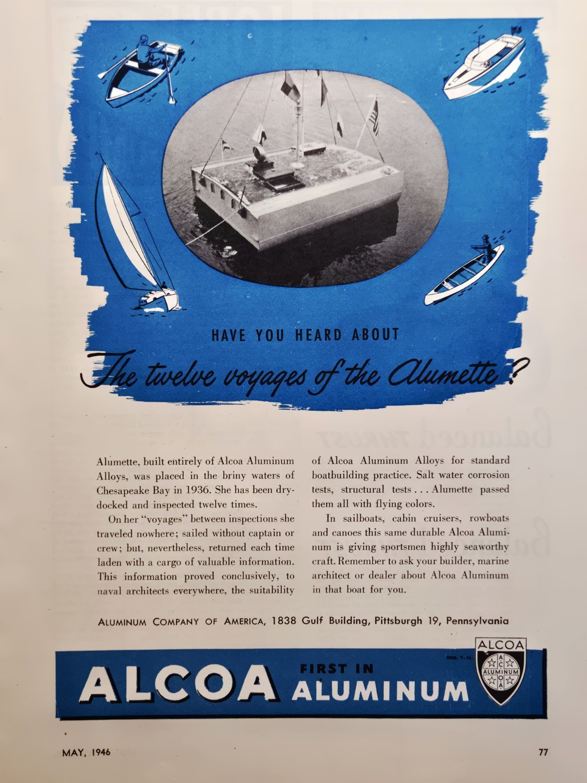 1946 Alcoa Aluminum Alloys Pittsburgh PA Print Ad - for Standard Shipbuilding