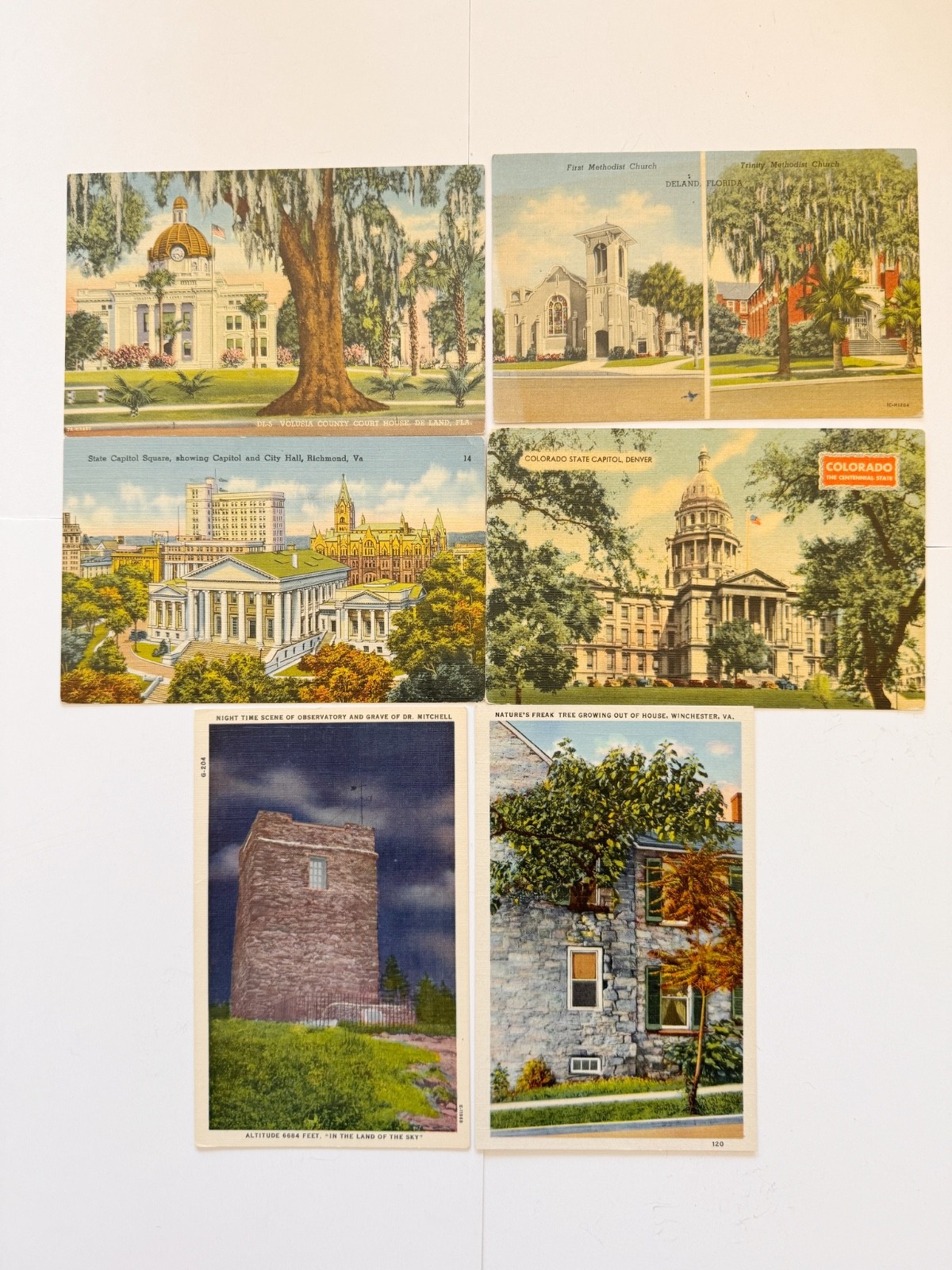 Lot of 6 Vintage Linen Postcards 1930s-50s incl 2 Posted w/ Stamps