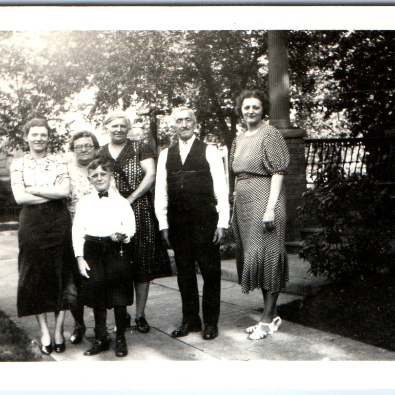 1936 Family Portrait Snapshot Photo 1930s Fashion Cute Boy Porch Home Vtg Rare